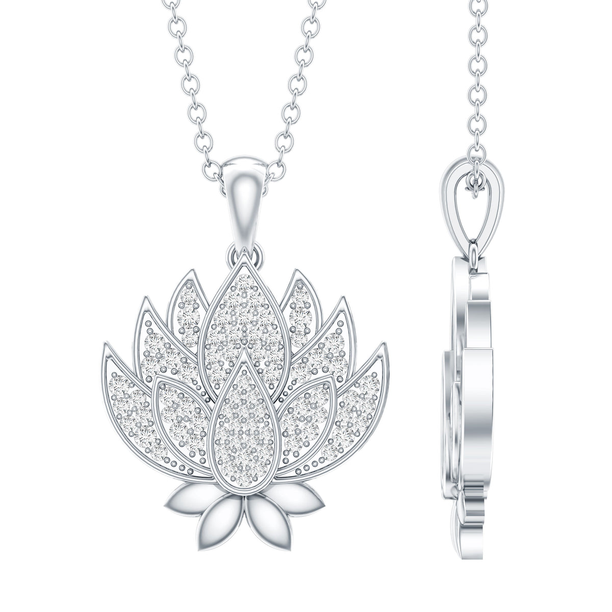 Diamond Designer Lotus Flower Necklace Natural - ( HI-SI ) - Rosec Jewels