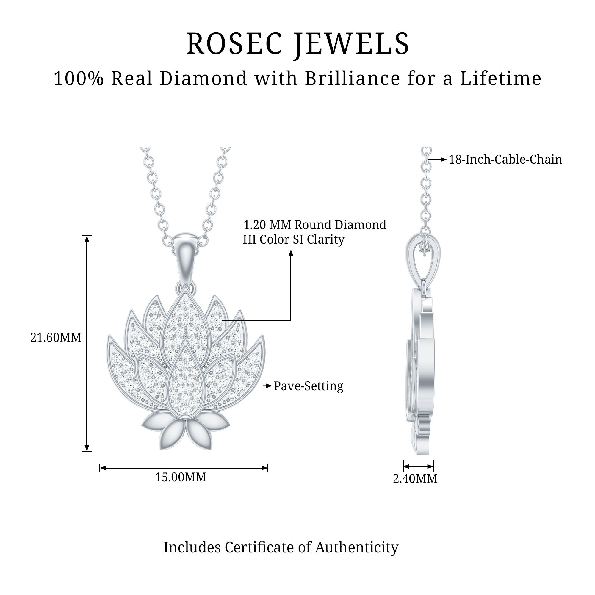 Diamond Designer Lotus Flower Necklace Natural - ( HI-SI ) - Rosec Jewels