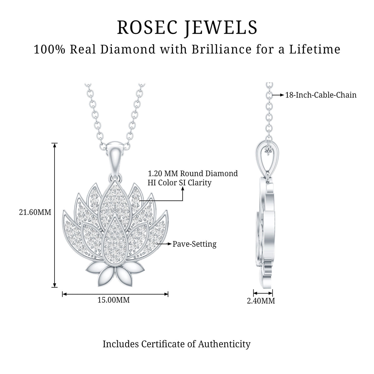 Diamond Designer Lotus Flower Necklace Natural - ( HI-SI ) - Rosec Jewels