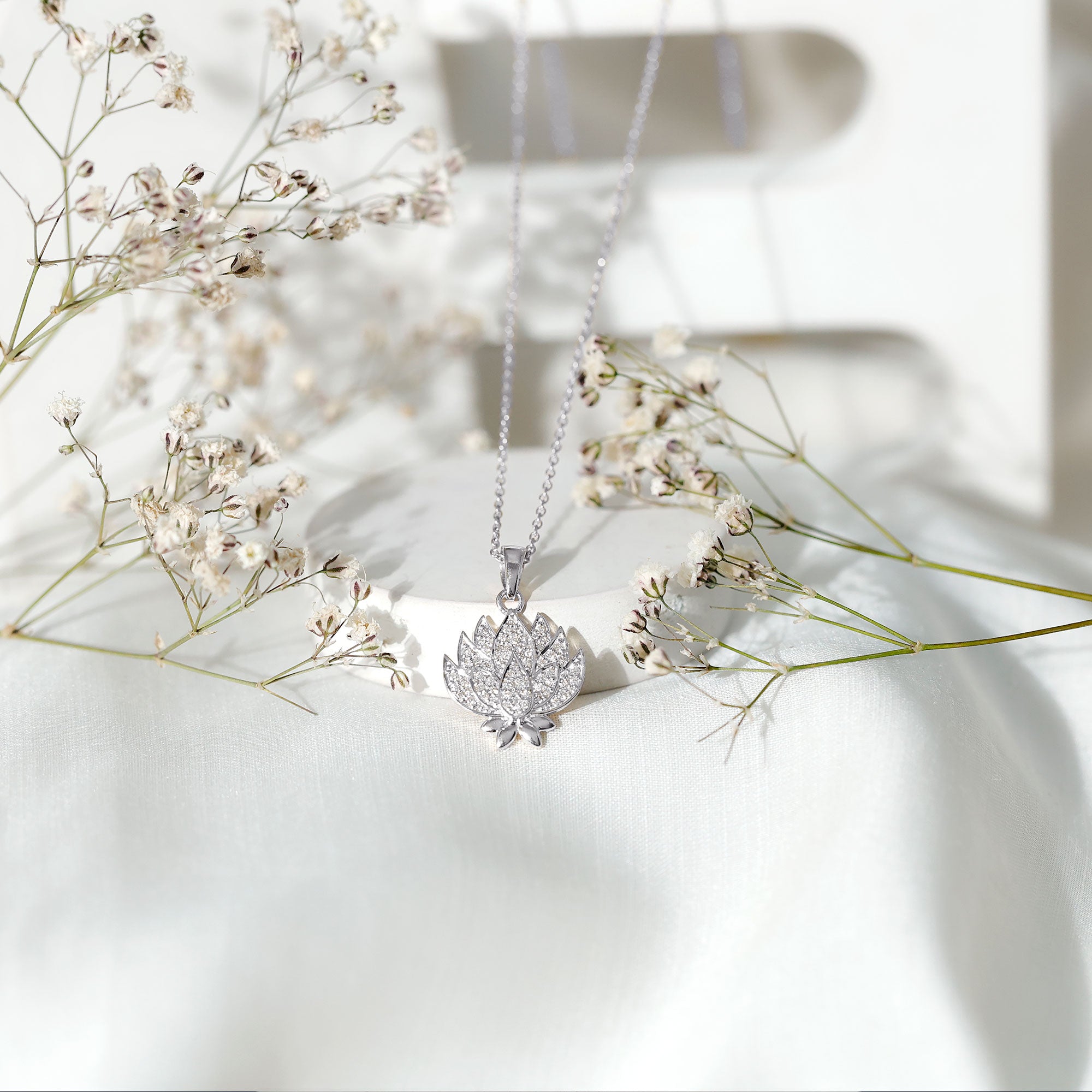 Diamond Designer Lotus Flower Necklace Natural - ( HI-SI ) - Rosec Jewels