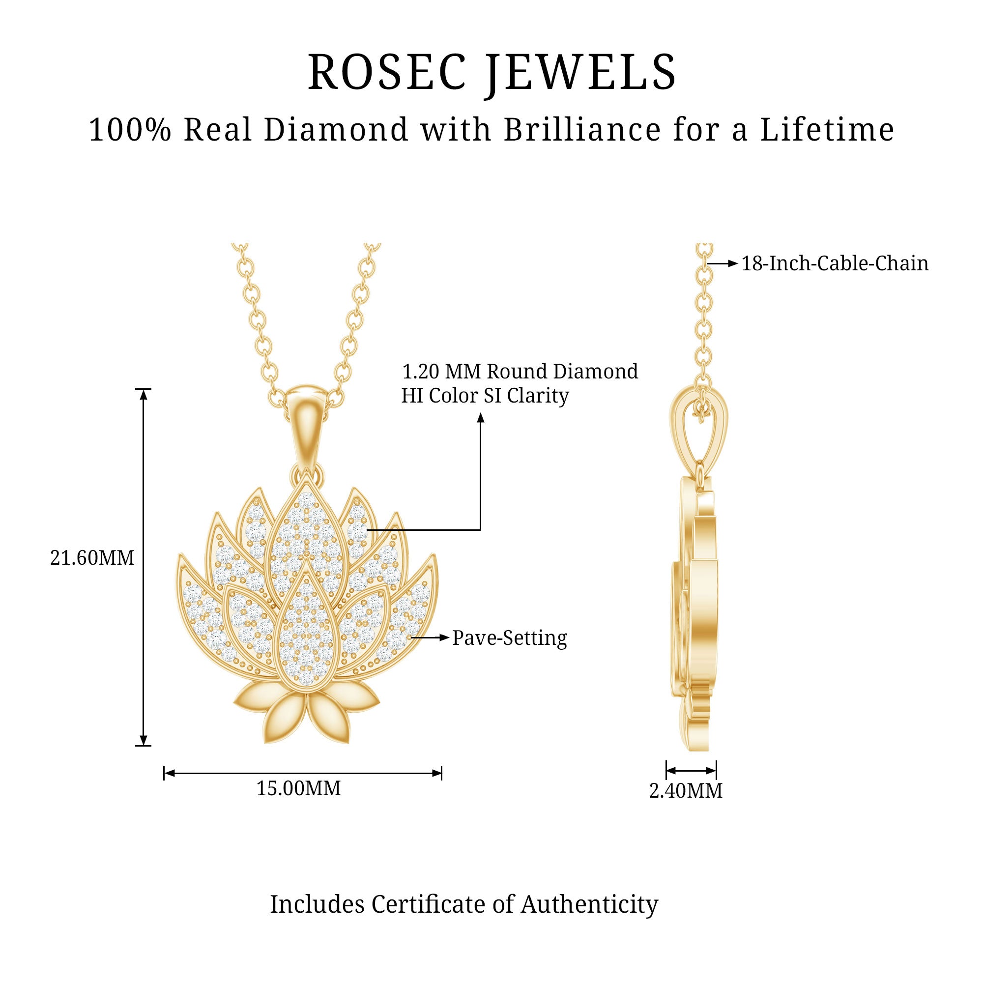 Diamond Designer Lotus Flower Necklace Natural - ( HI-SI ) - Rosec Jewels