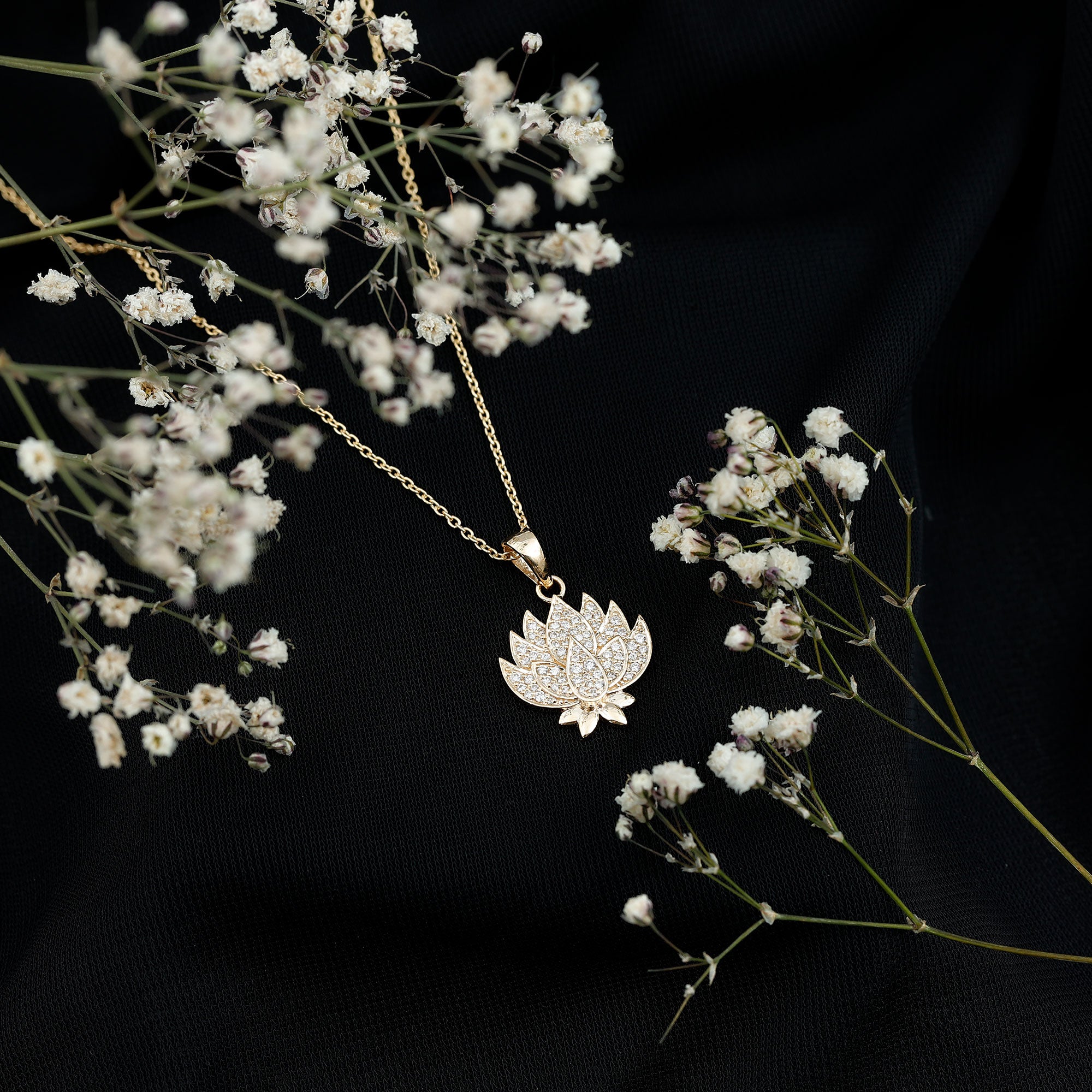 Rosec Jewels-Designer Lotus Flower Diamond Necklace