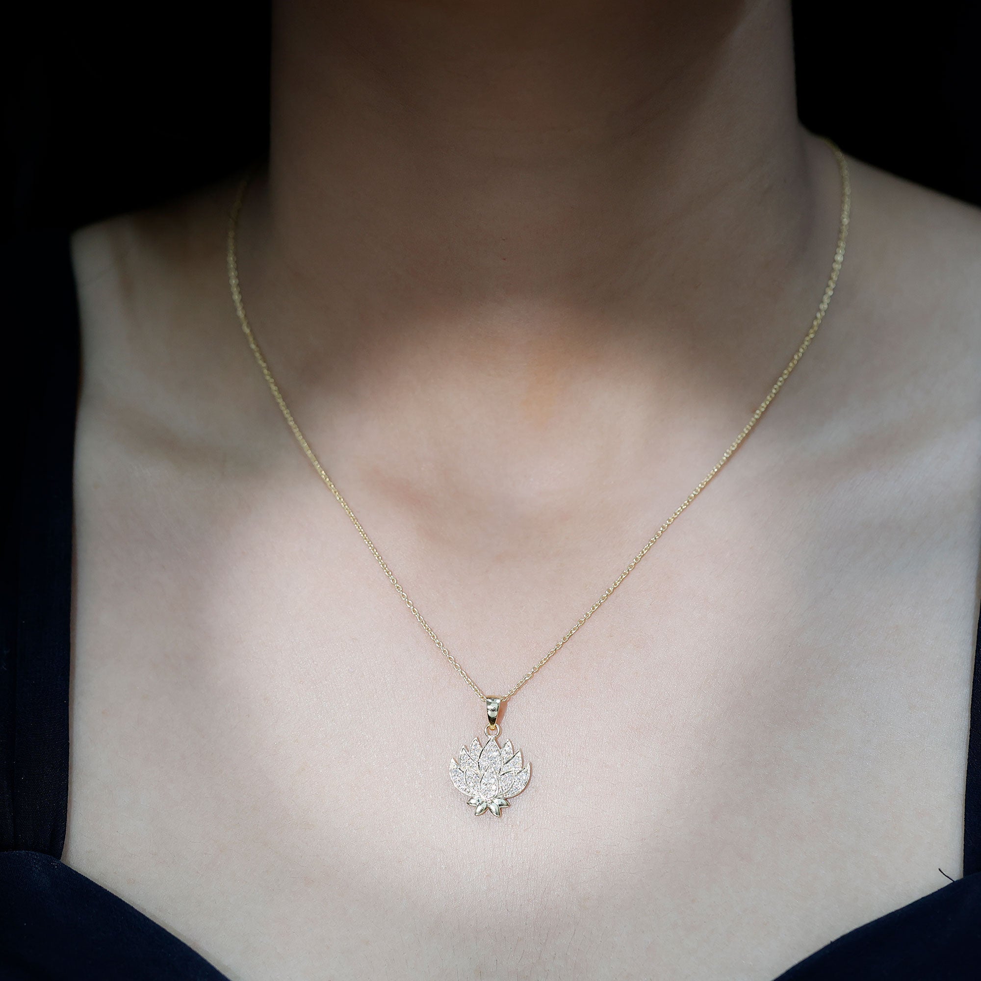Diamond Designer Lotus Flower Necklace Natural - ( HI-SI ) - Rosec Jewels