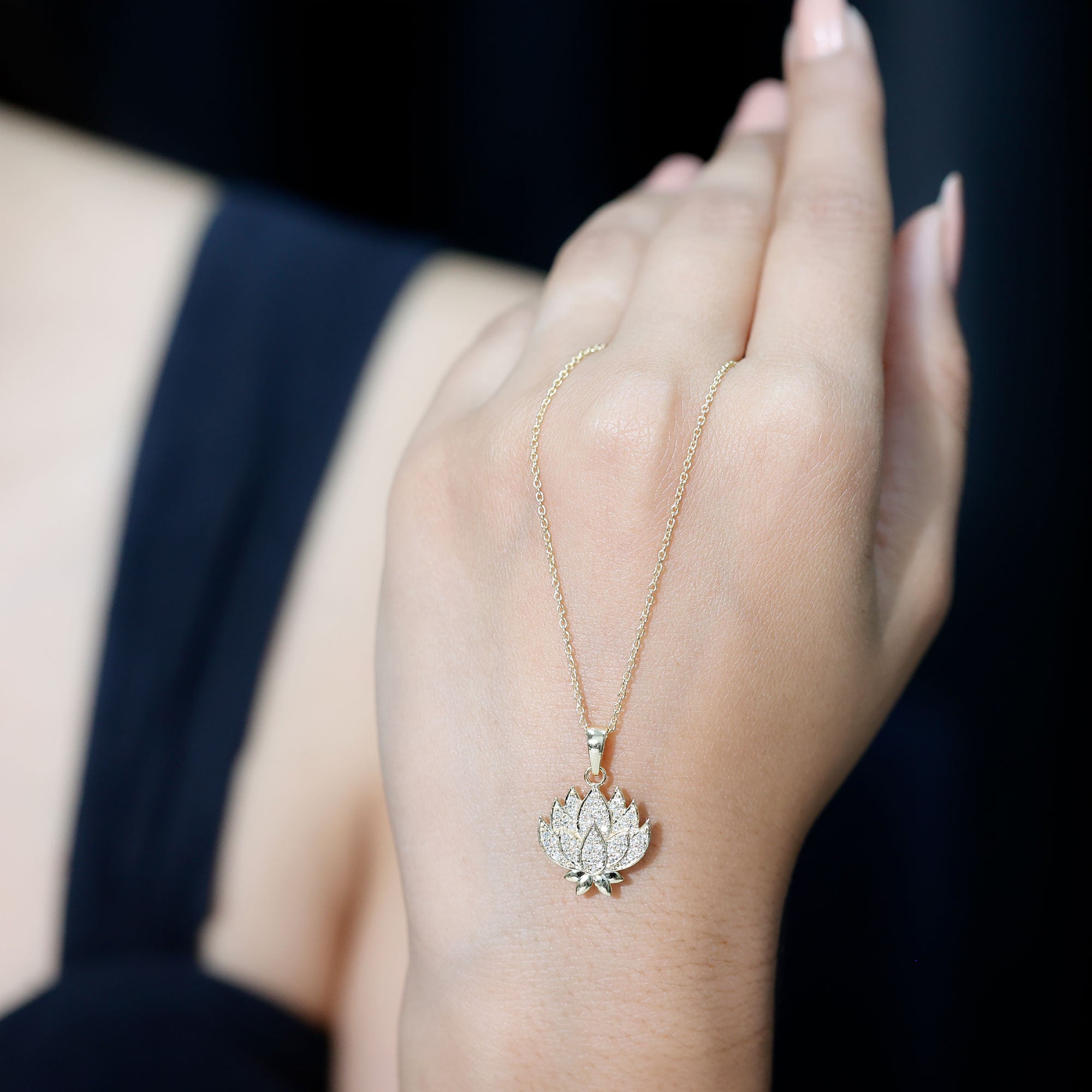 Diamond Designer Lotus Flower Necklace Natural - ( HI-SI ) - Rosec Jewels