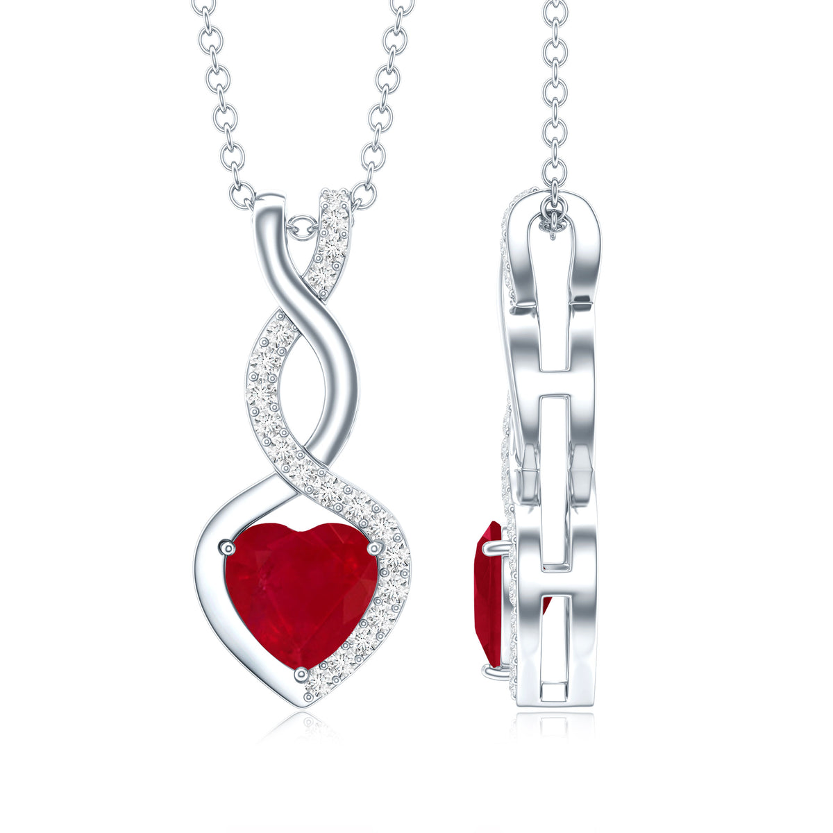 Natural Ruby Diamond Infinity Heart Necklace AAA - Rosec Jewels