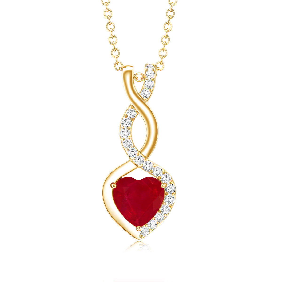 Natural Ruby Diamond Infinity Heart Necklace AAA - Rosec Jewels