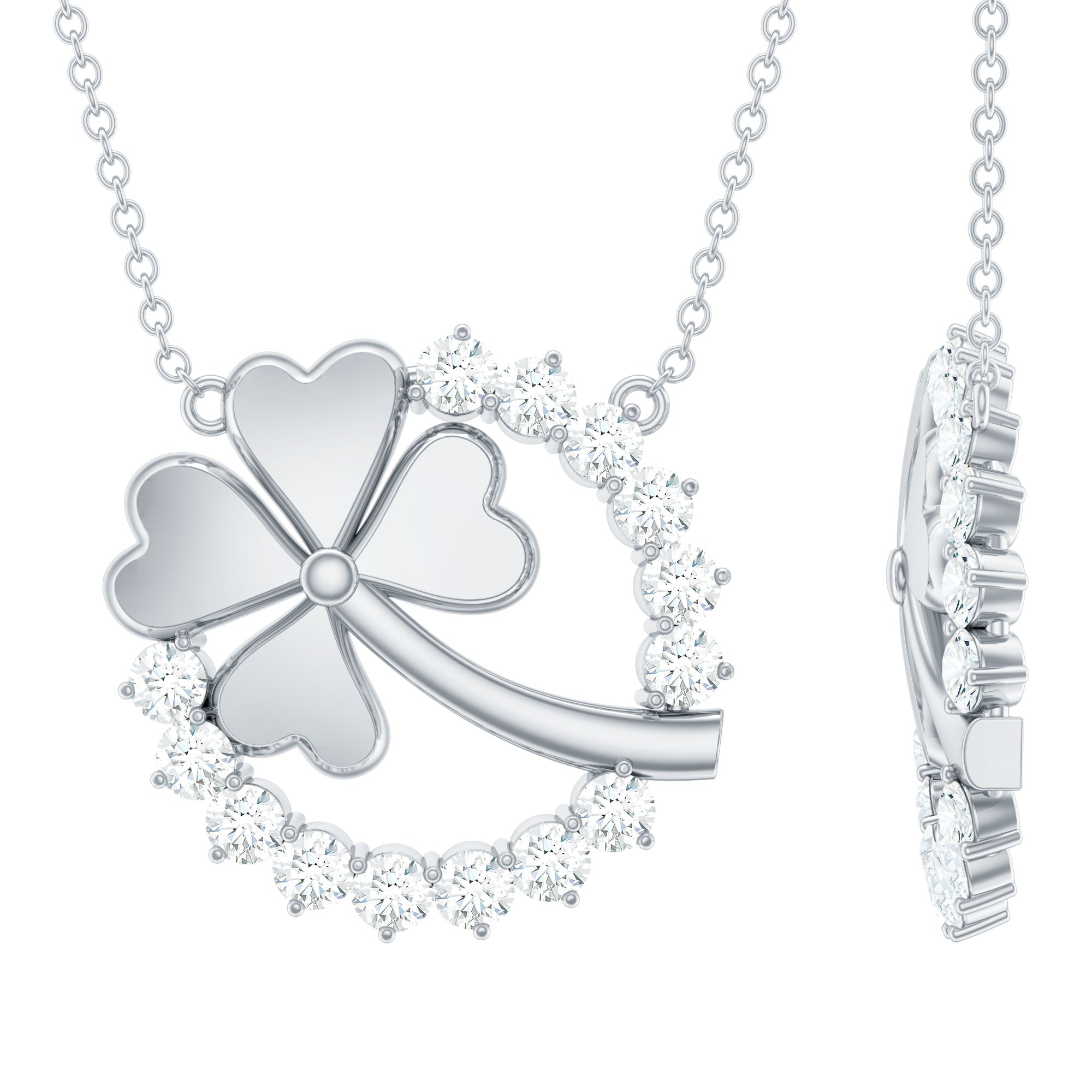 Certified Diamond Lucky 4 Leaf Necklace Natural - ( HI-SI ) - Rosec Jewels