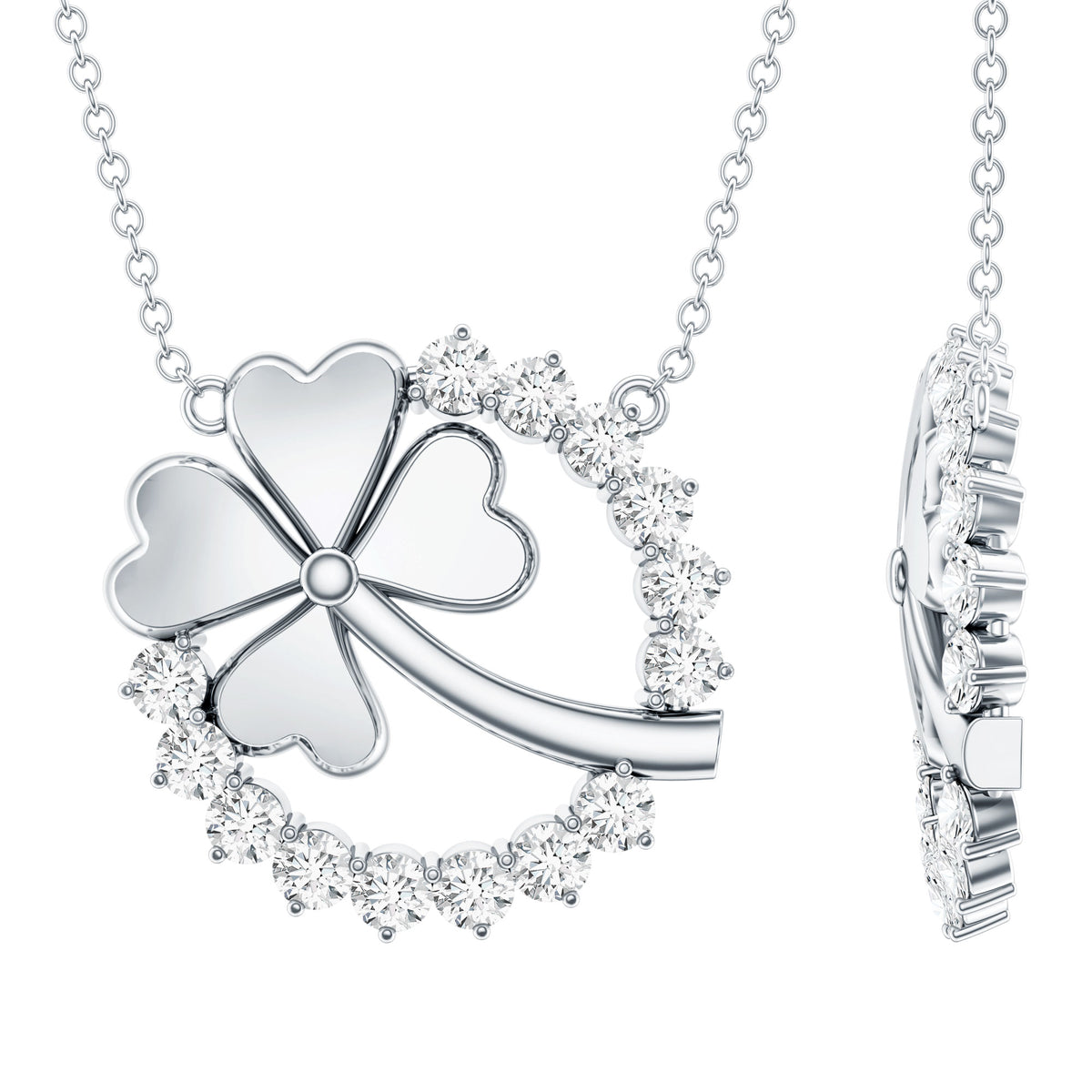 Certified Diamond Lucky 4 Leaf Necklace Natural - ( HI-SI ) - Rosec Jewels