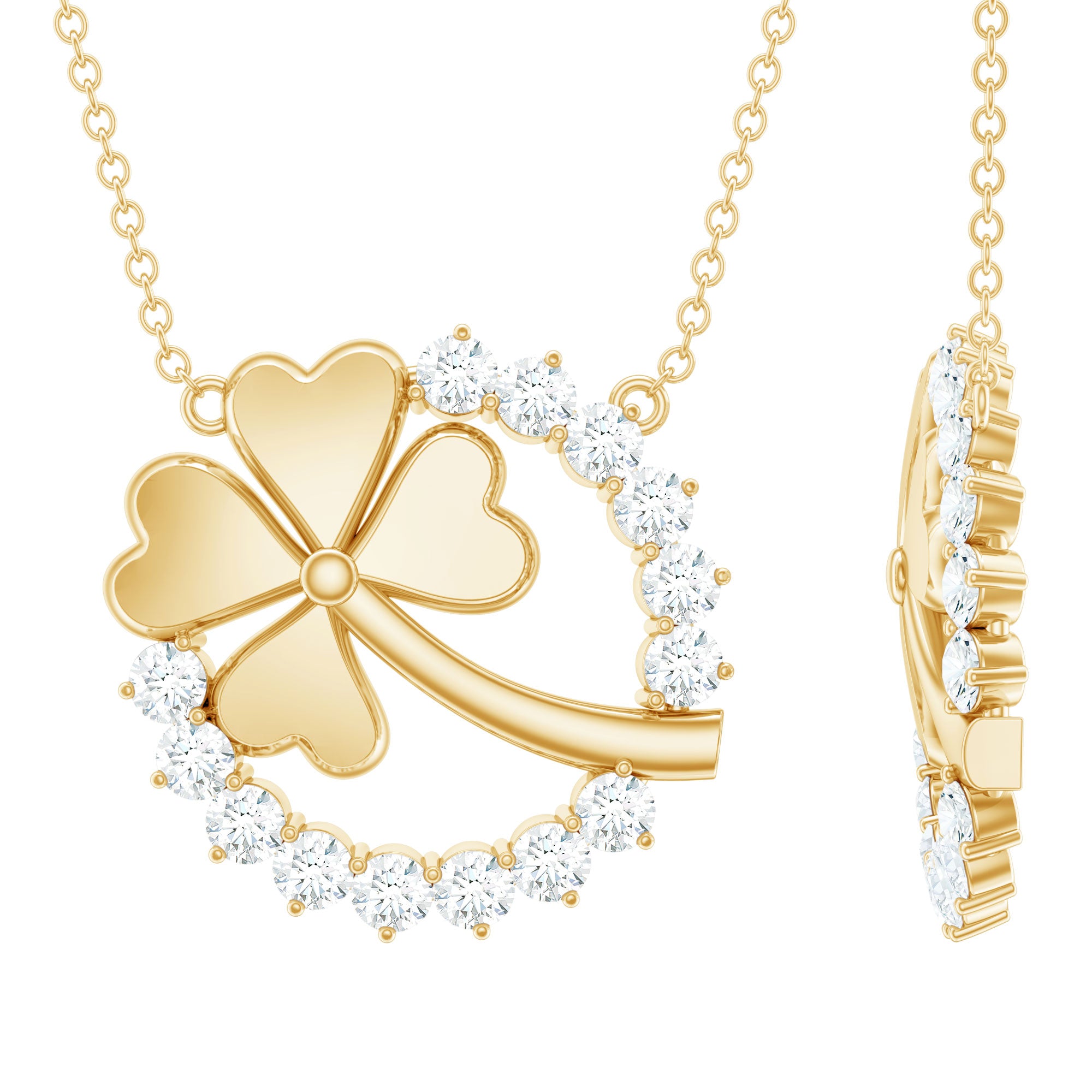 Certified Diamond Lucky 4 Leaf Necklace Natural - ( HI-SI ) - Rosec Jewels