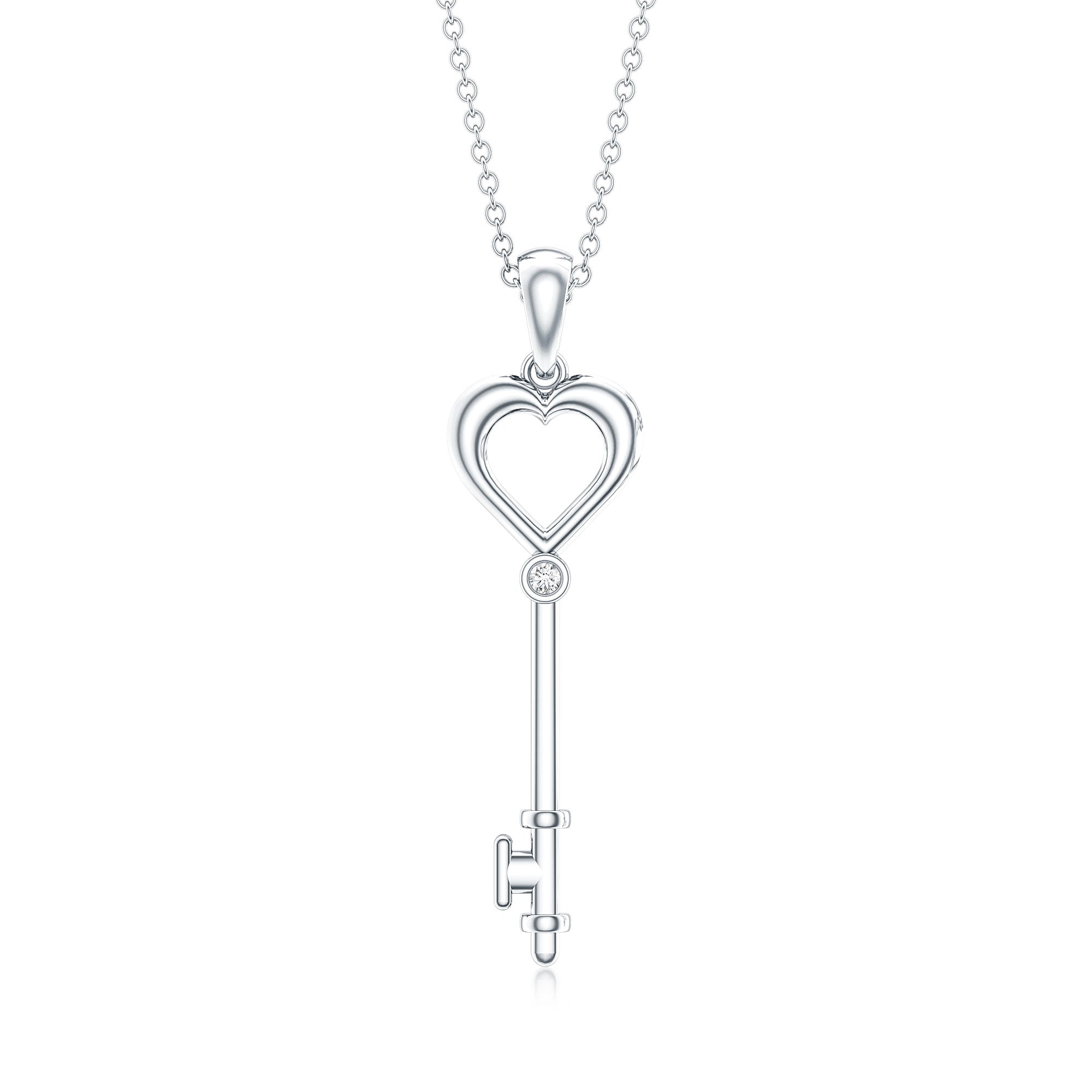Diamond Heart Key Pendant Necklace For Women Natural - ( HI-SI ) - Rosec Jewels