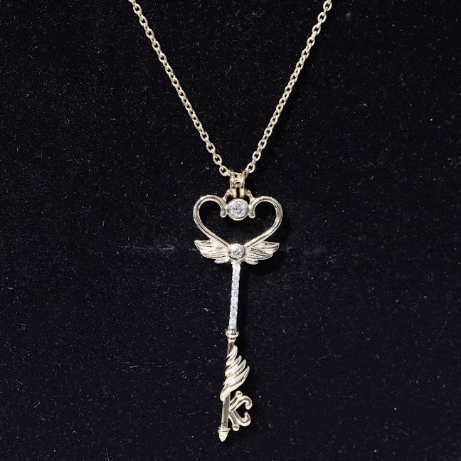 Diamond Key Necklace with Angel Wings Natural - ( HI-SI ) - Rosec Jewels