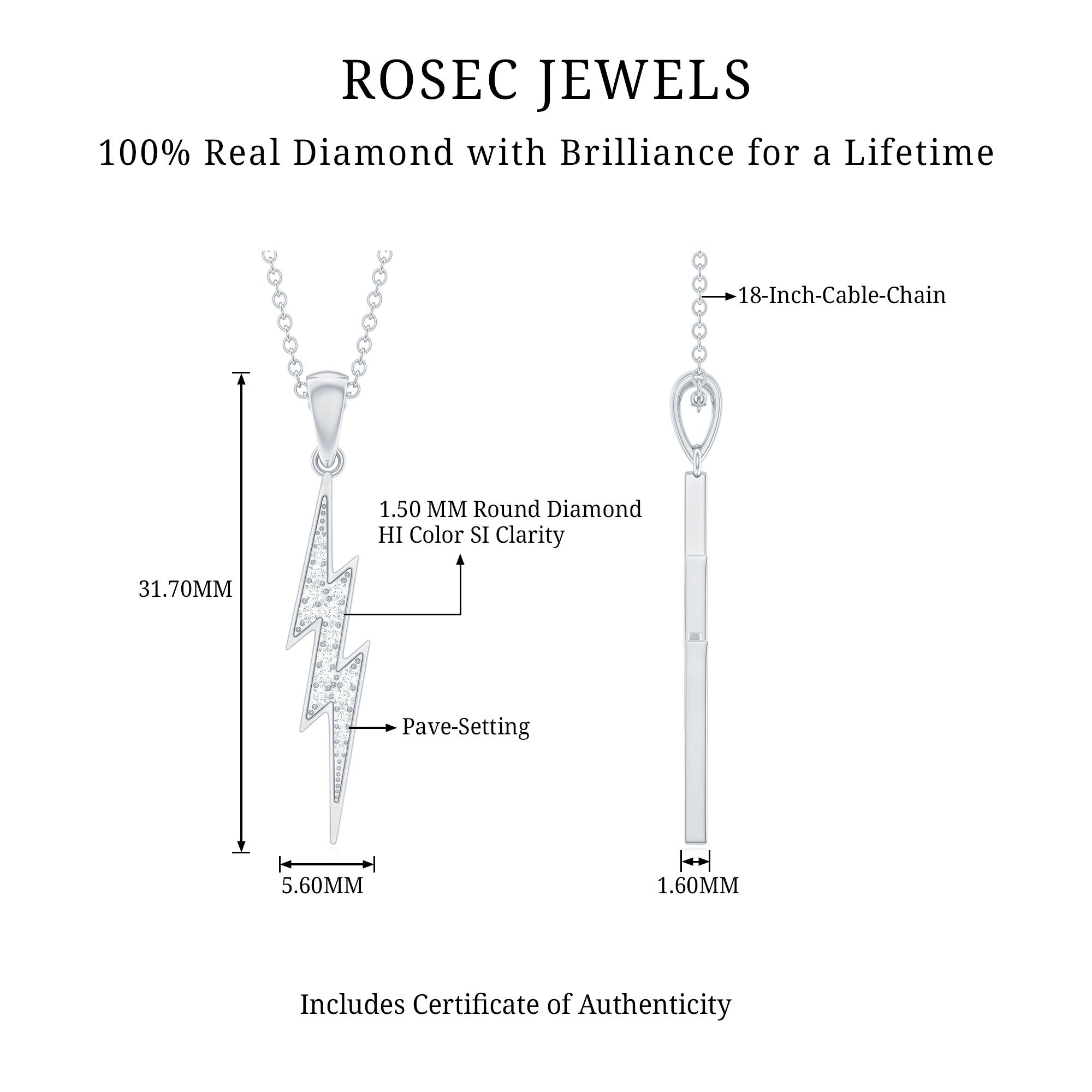 Natural Diamond Lightning Bolt Necklace for Her Natural - ( HI-SI ) - Rosec Jewels