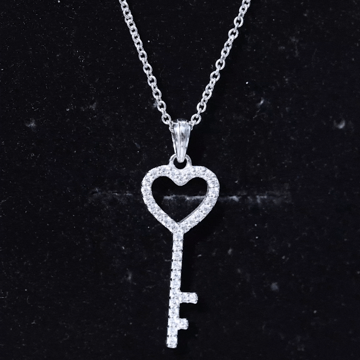 Simple Cubic Zirconia Heart Key Necklace AAAA - Rosec Jewels