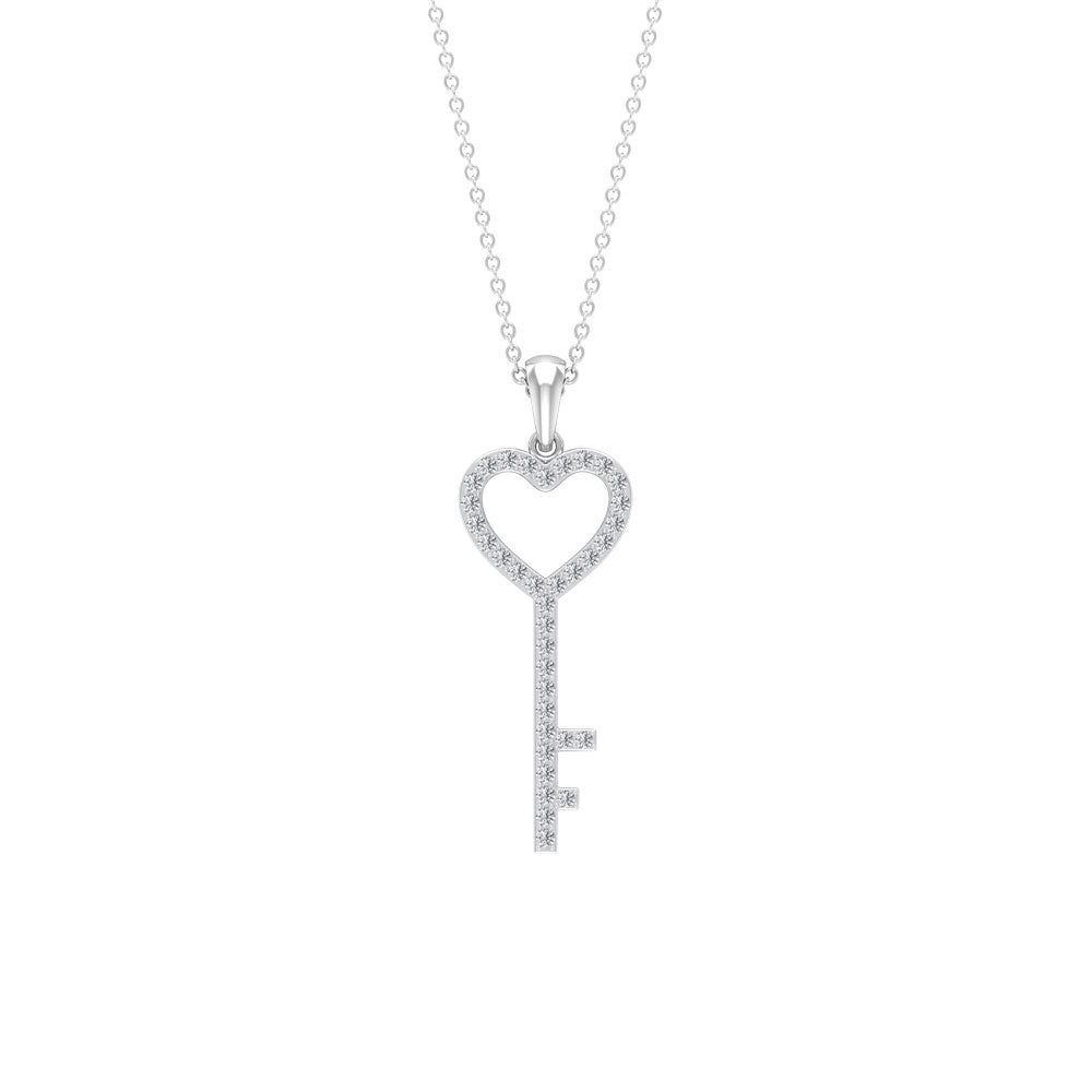 Simple Cubic Zirconia Heart Key Necklace AAAA - Rosec Jewels