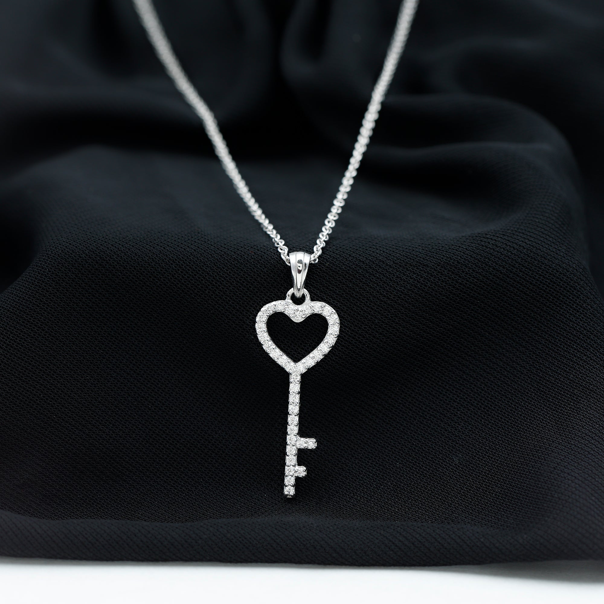 Simple Cubic Zirconia Heart Key Necklace AAAA - Rosec Jewels