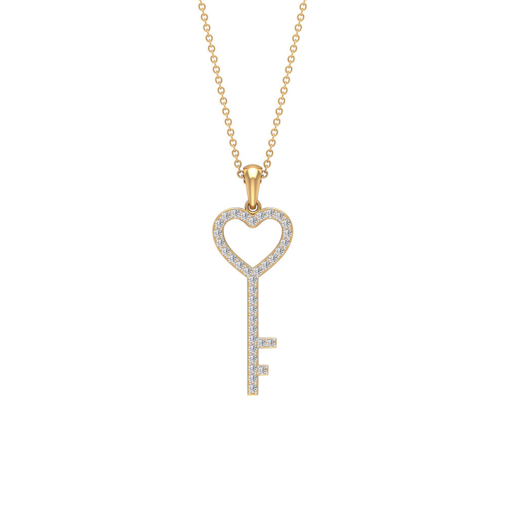 Simple Cubic Zirconia Heart Key Necklace AAAA - Rosec Jewels
