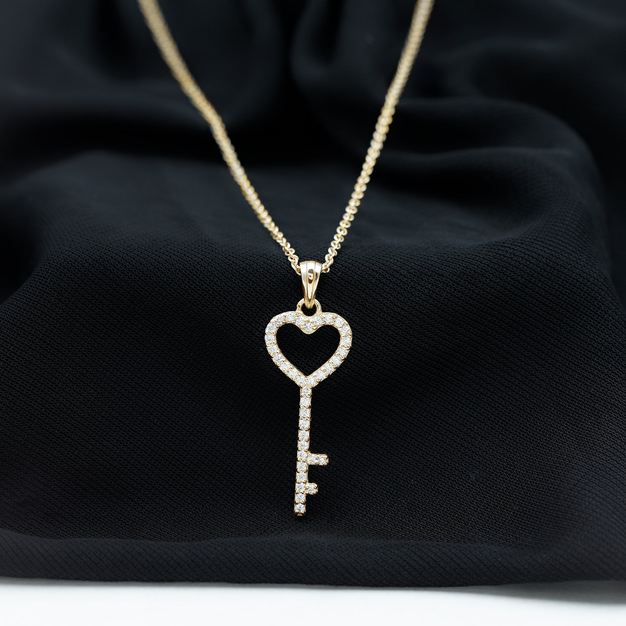 Simple Cubic Zirconia Heart Key Necklace AAAA - Rosec Jewels