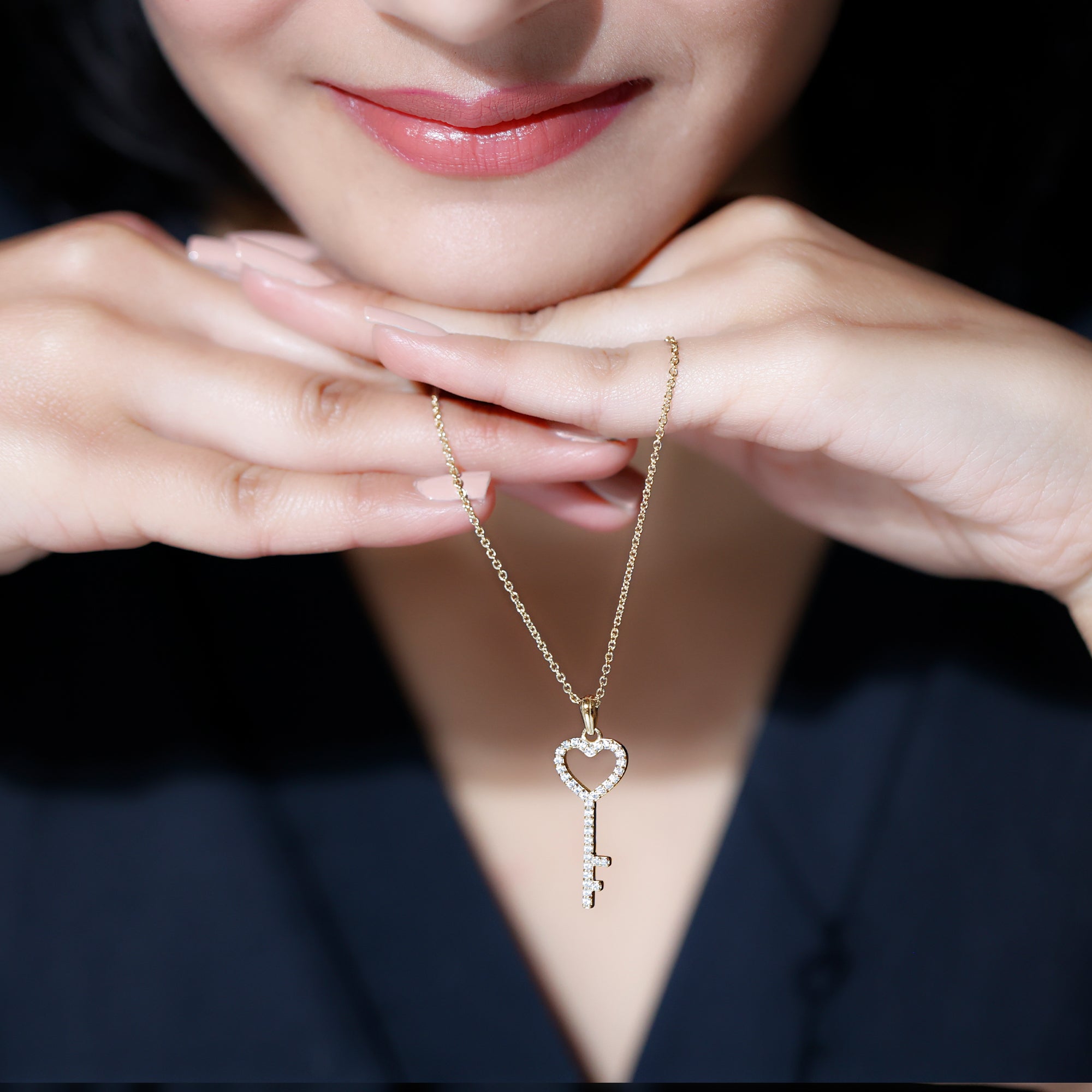 Simple Cubic Zirconia Heart Key Necklace AAAA - Rosec Jewels
