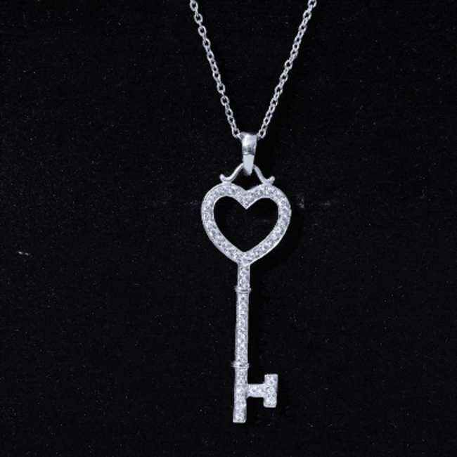 Open Heart Key Pendant with Zircon AAAA - Rosec Jewels