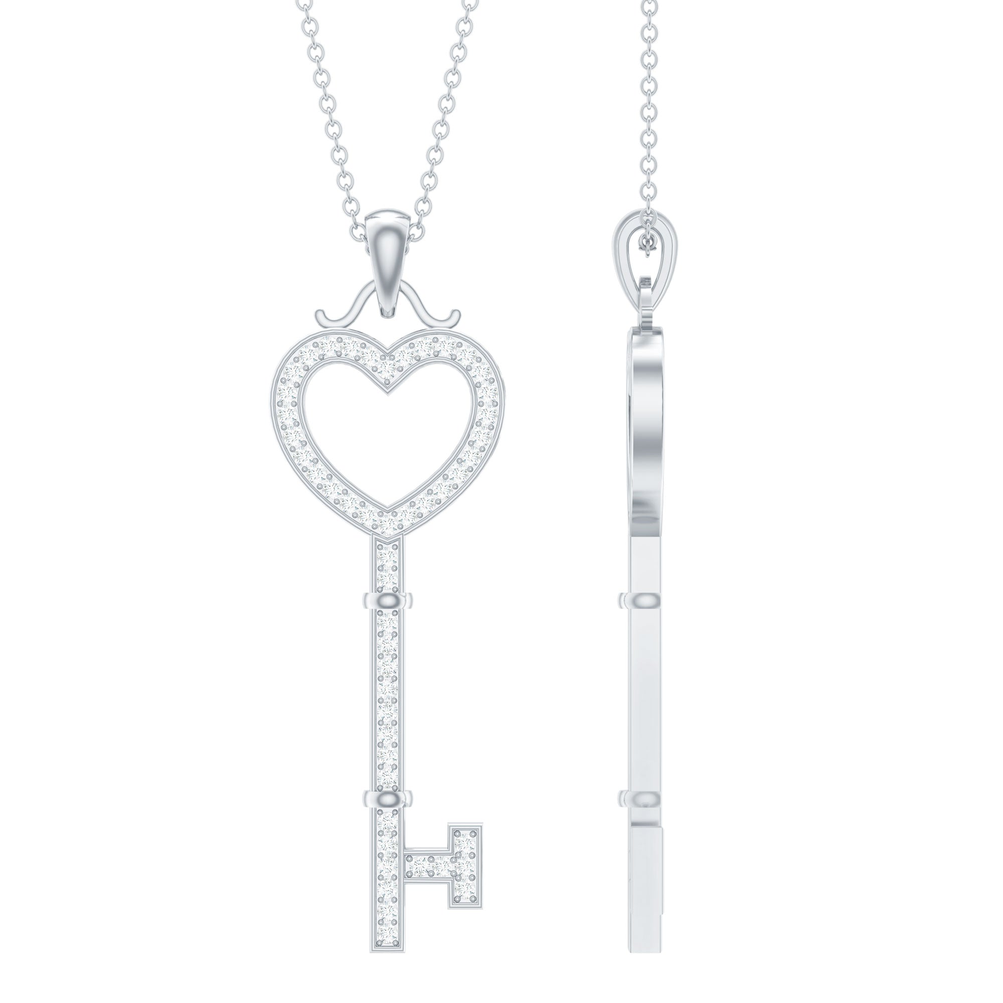 Open Heart Key Pendant with Zircon AAAA - Rosec Jewels