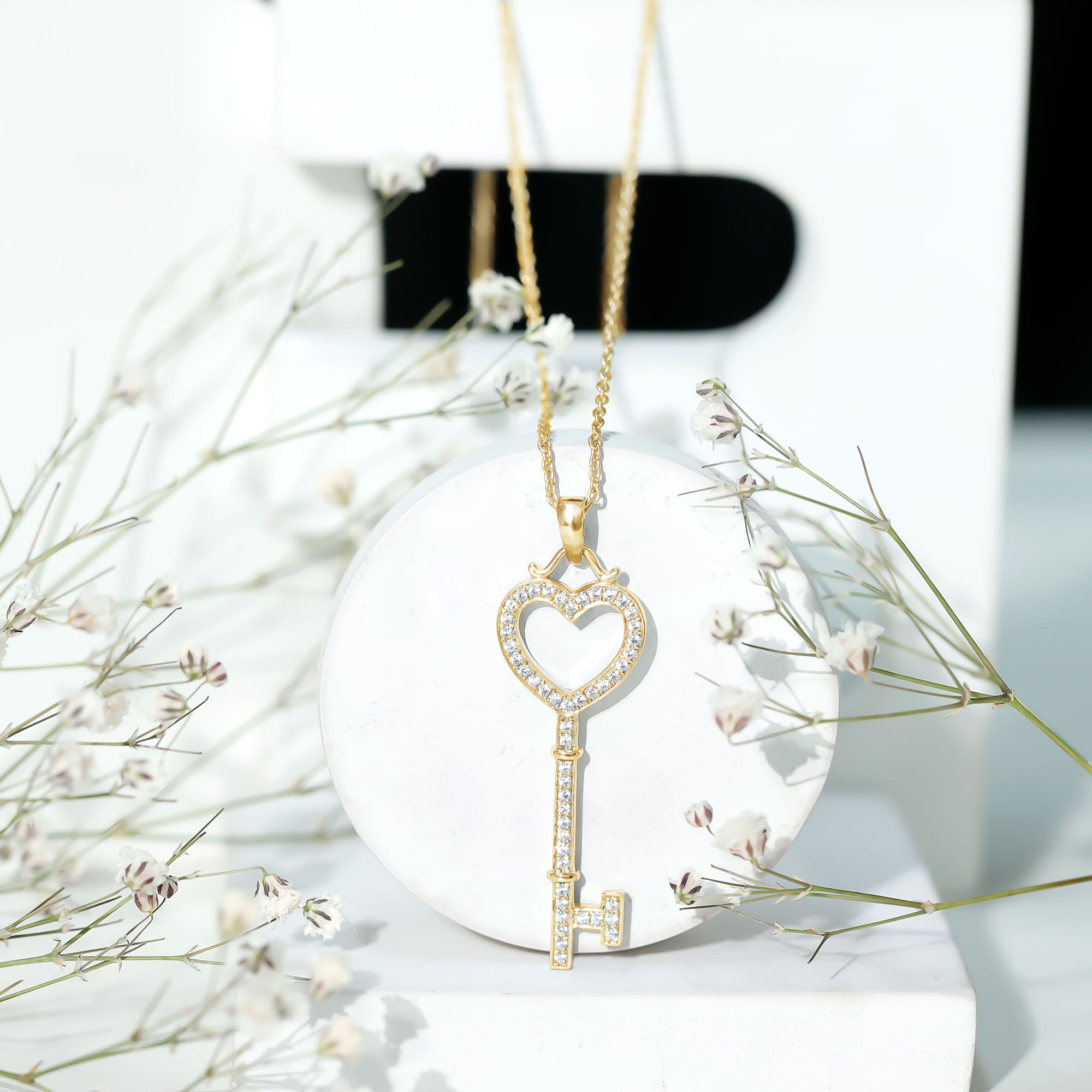 Open Heart Key Pendant with Zircon AAAA - Rosec Jewels