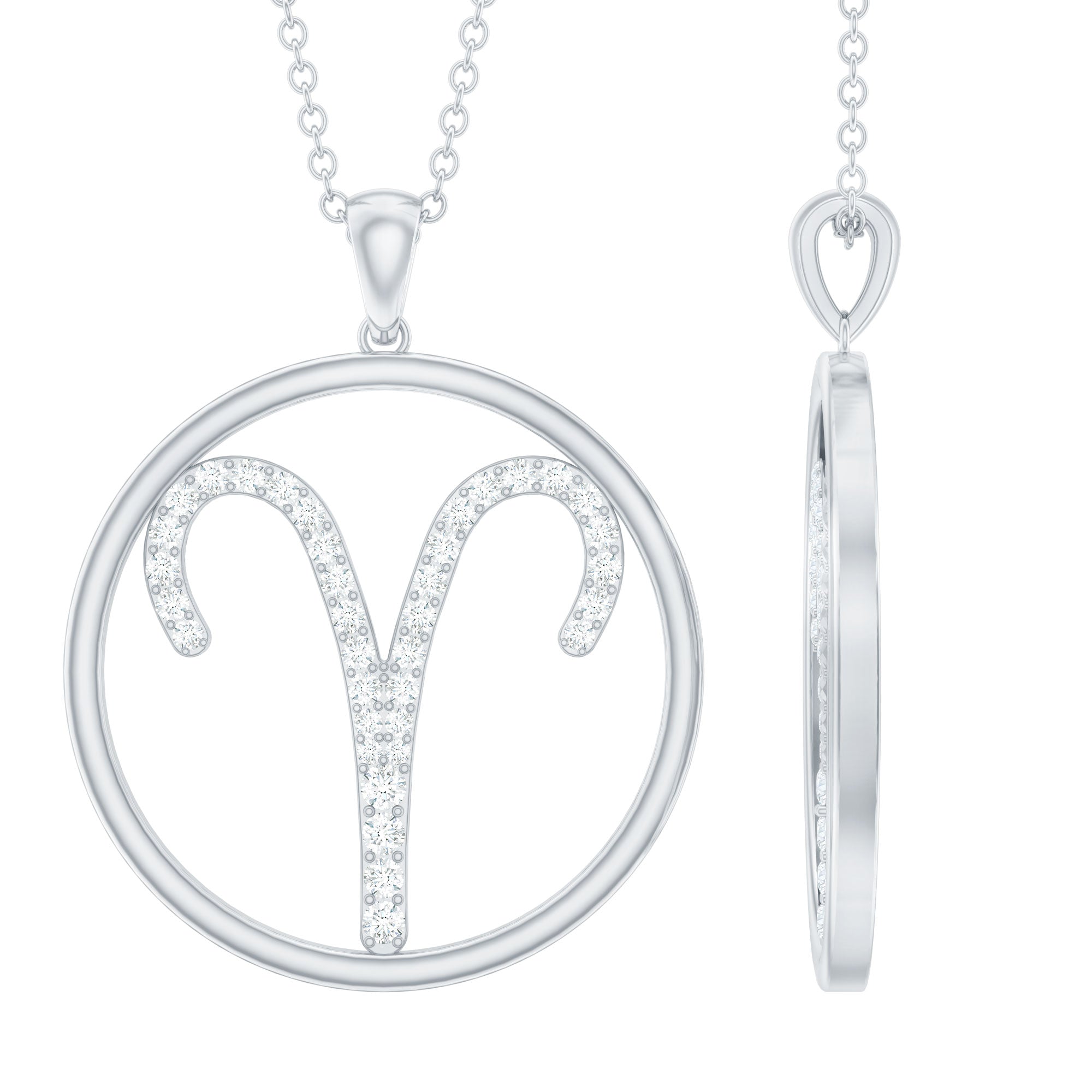 Certified Moissanite Aries Zodiac Sign Pendant Necklace D-VS1 - Rosec Jewels