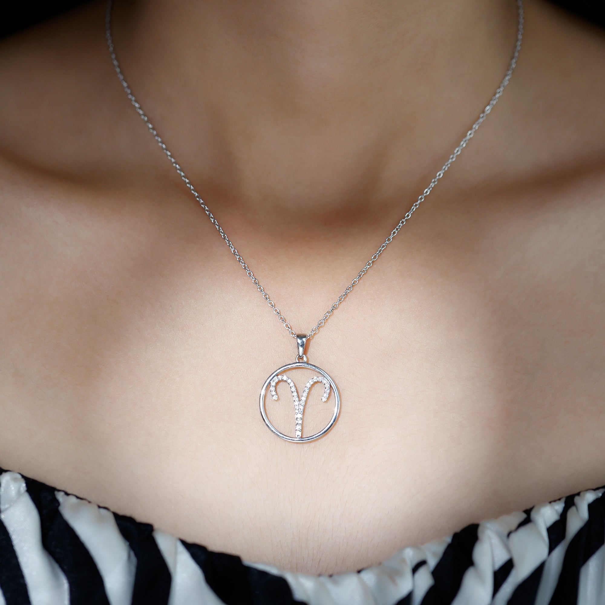 Certified Moissanite Aries Zodiac Sign Pendant Necklace D-VS1 - Rosec Jewels