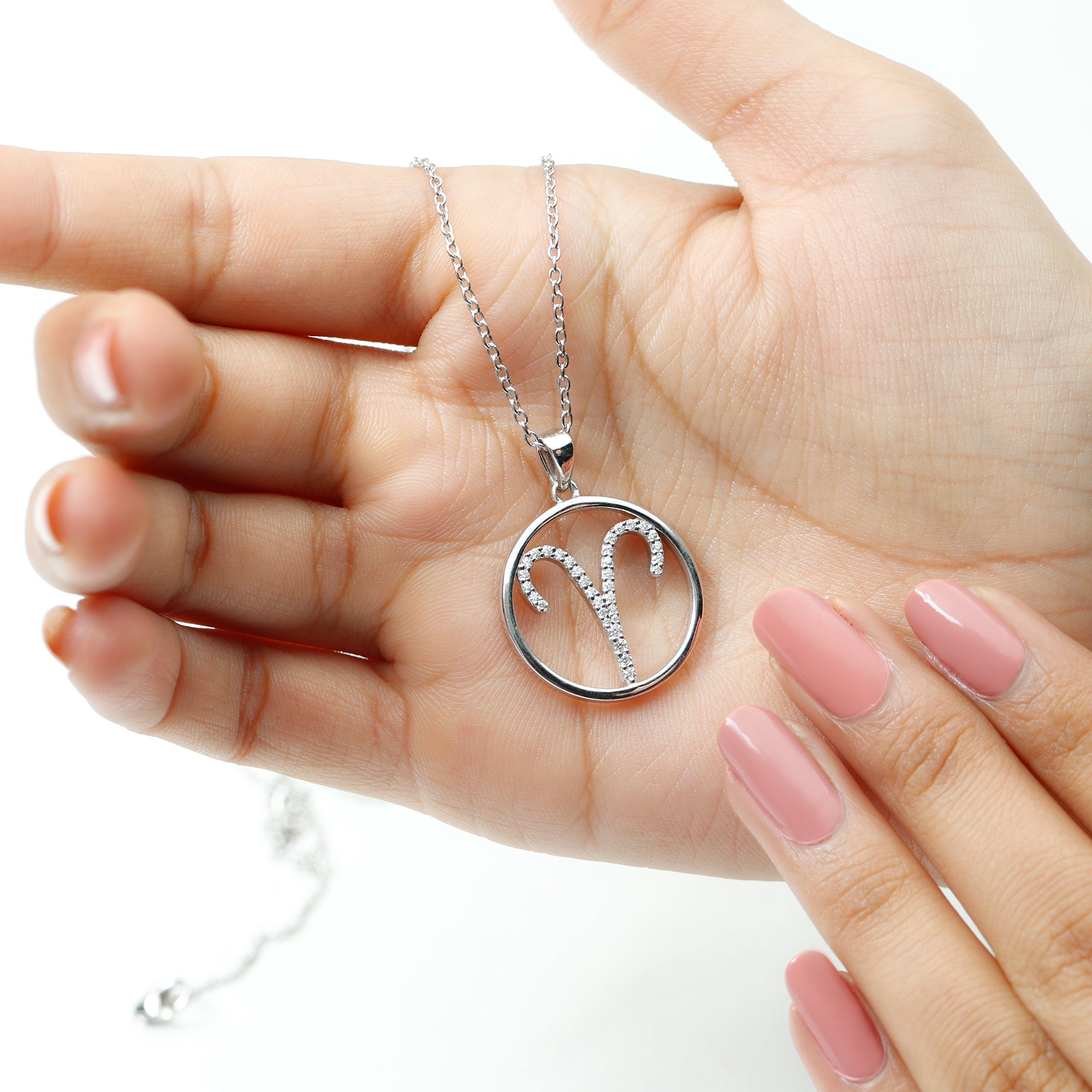 Certified Moissanite Aries Zodiac Sign Pendant Necklace D-VS1 - Rosec Jewels