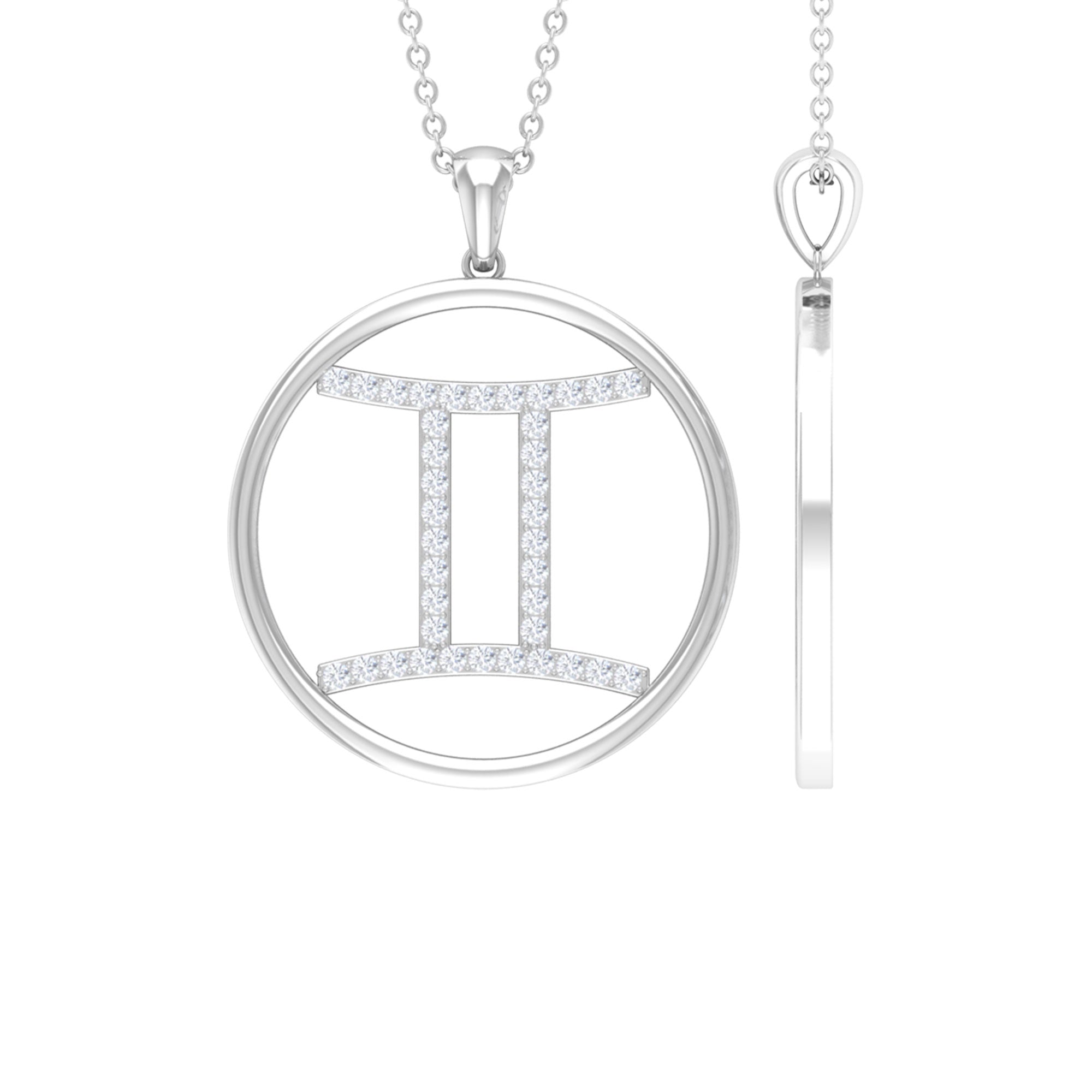 Gemini Zodiac Sign Pendant Necklace With Moissanite - Rosec Jewels