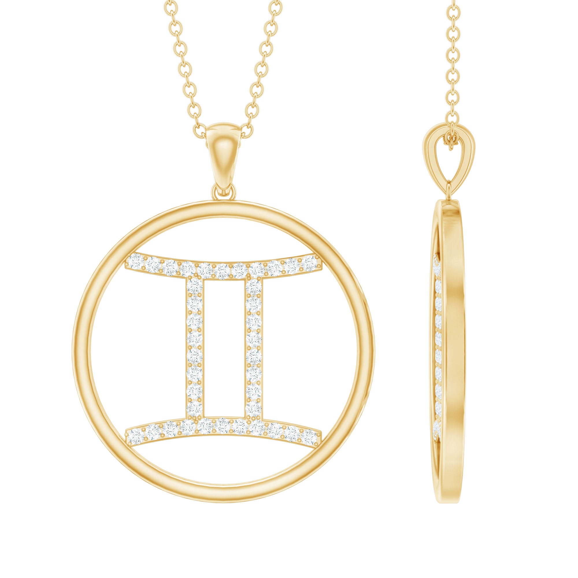 Certified Moissanite Gemini Zodiac Sign Pendant Necklace D-VS1 - Rosec Jewels