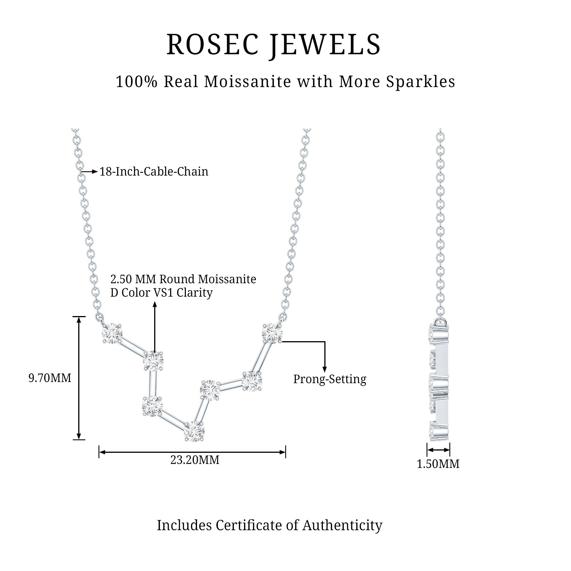 Moissanite Constellation Aquarius Zodiac Sign Necklace D-VS1 - Rosec Jewels