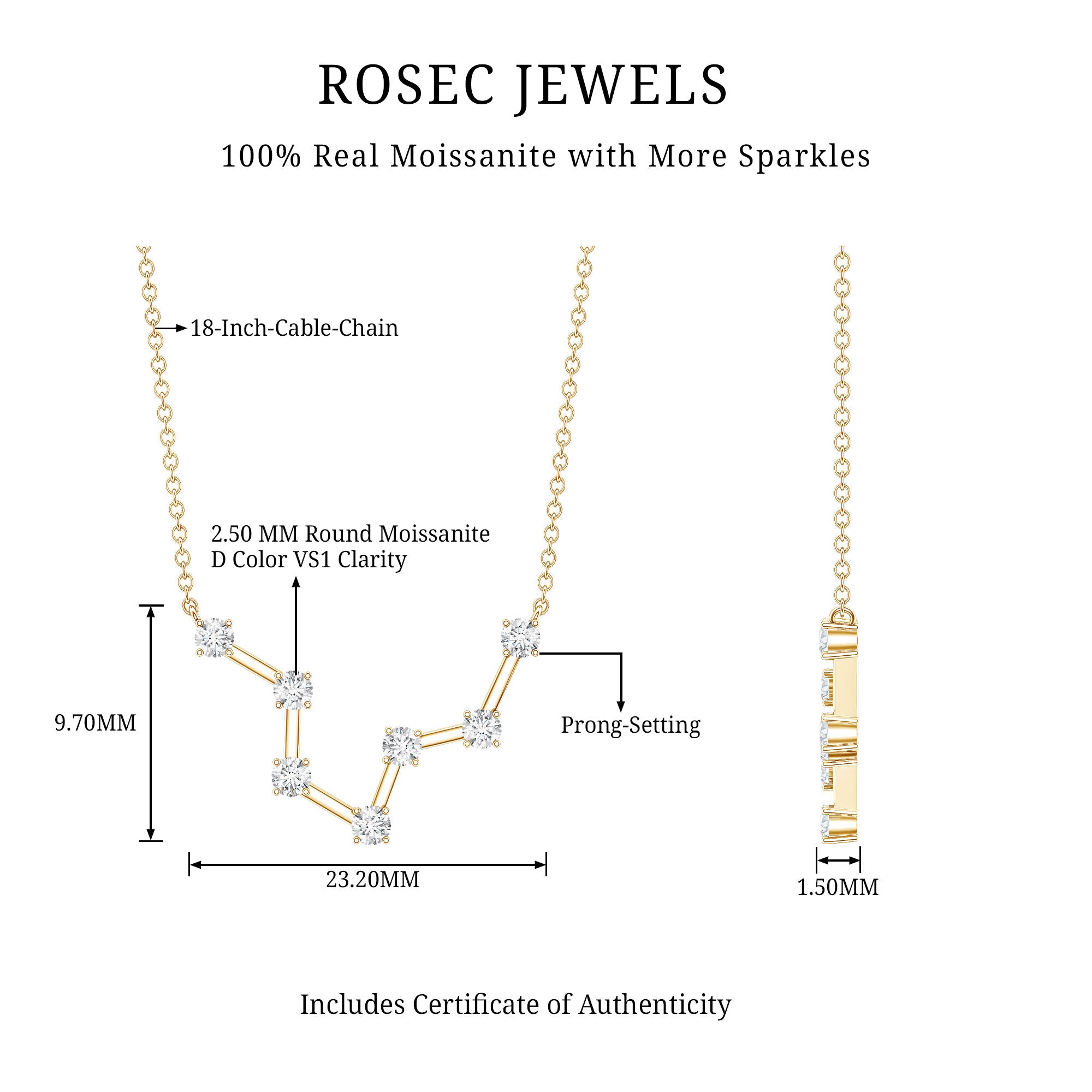 Moissanite Constellation Aquarius Zodiac Sign Necklace D-VS1 - Rosec Jewels