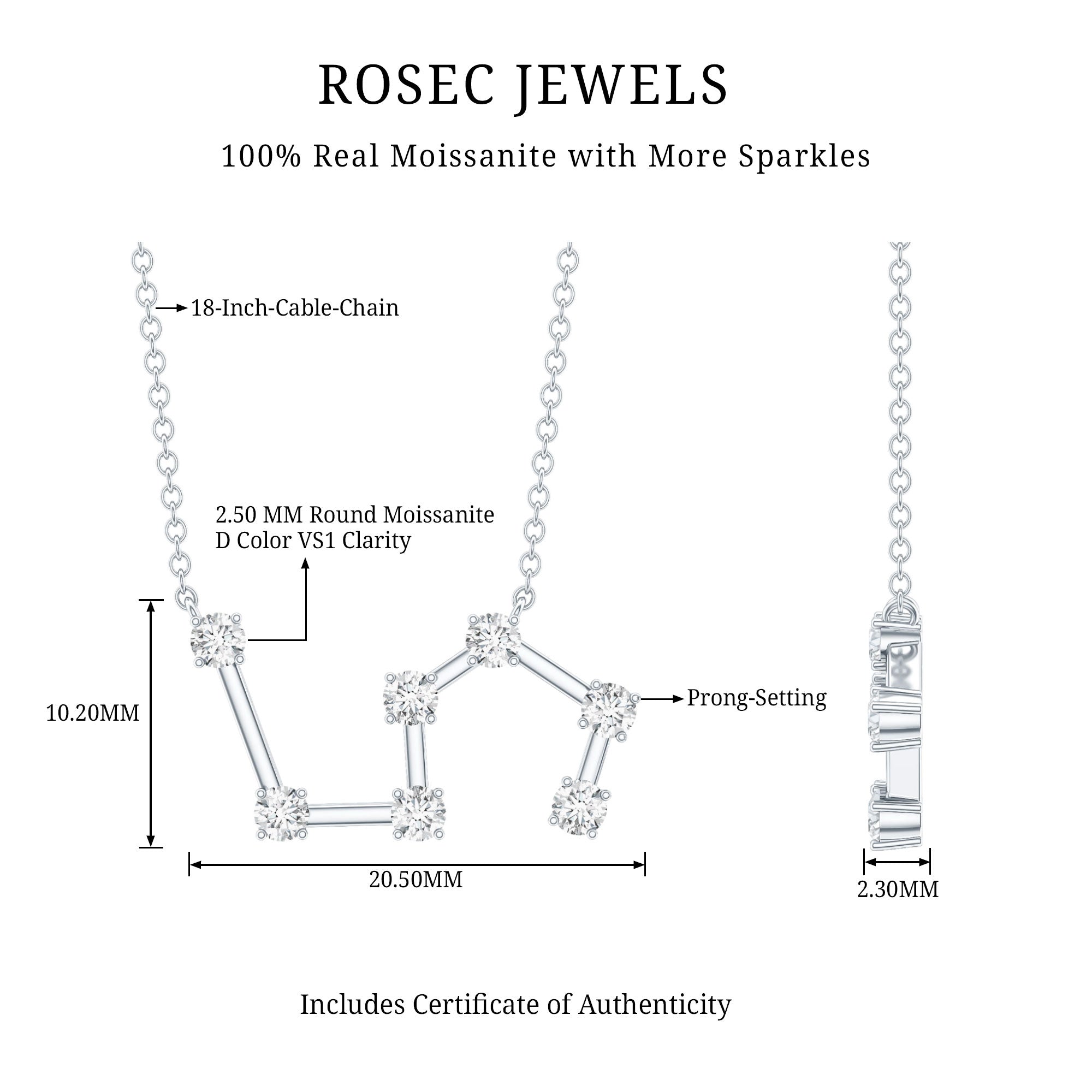 Moissanite Constellation Leo Zodiac Sign Necklace D-VS1 - Rosec Jewels
