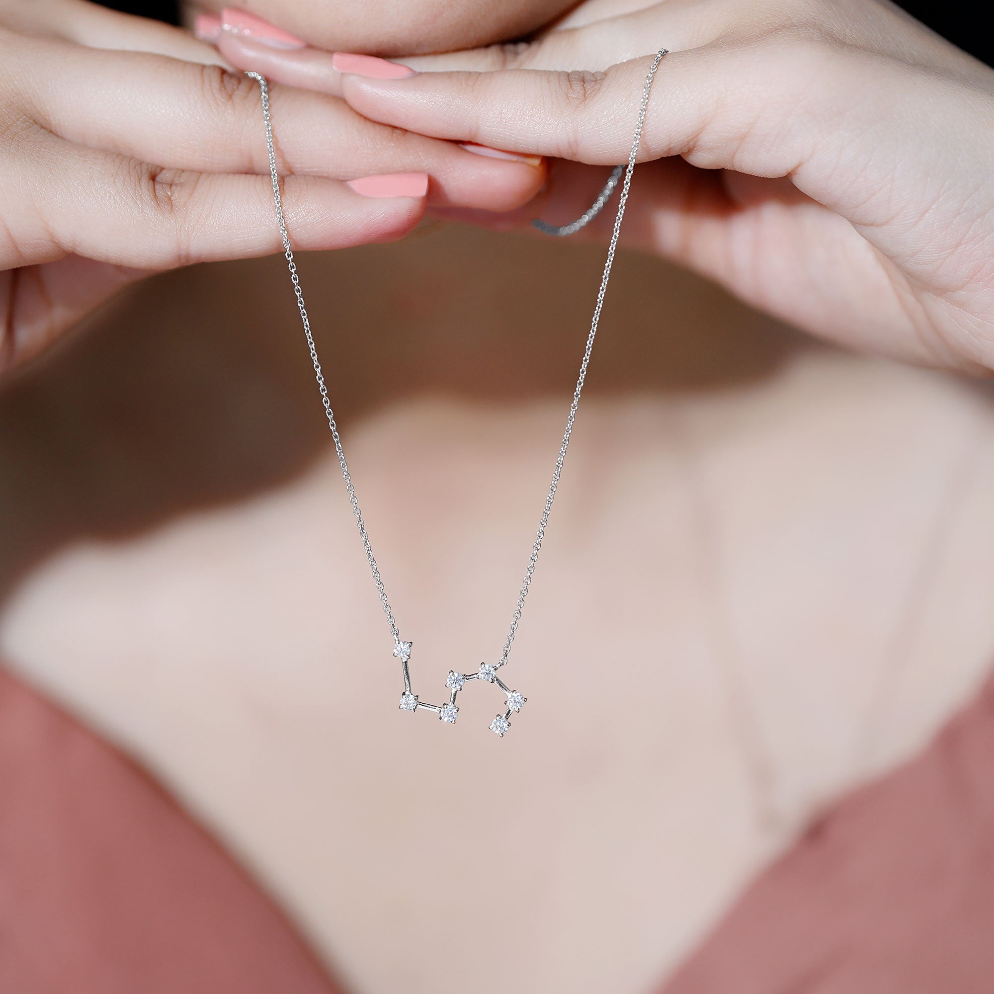 Moissanite Constellation Leo Zodiac Sign Necklace D-VS1 - Rosec Jewels