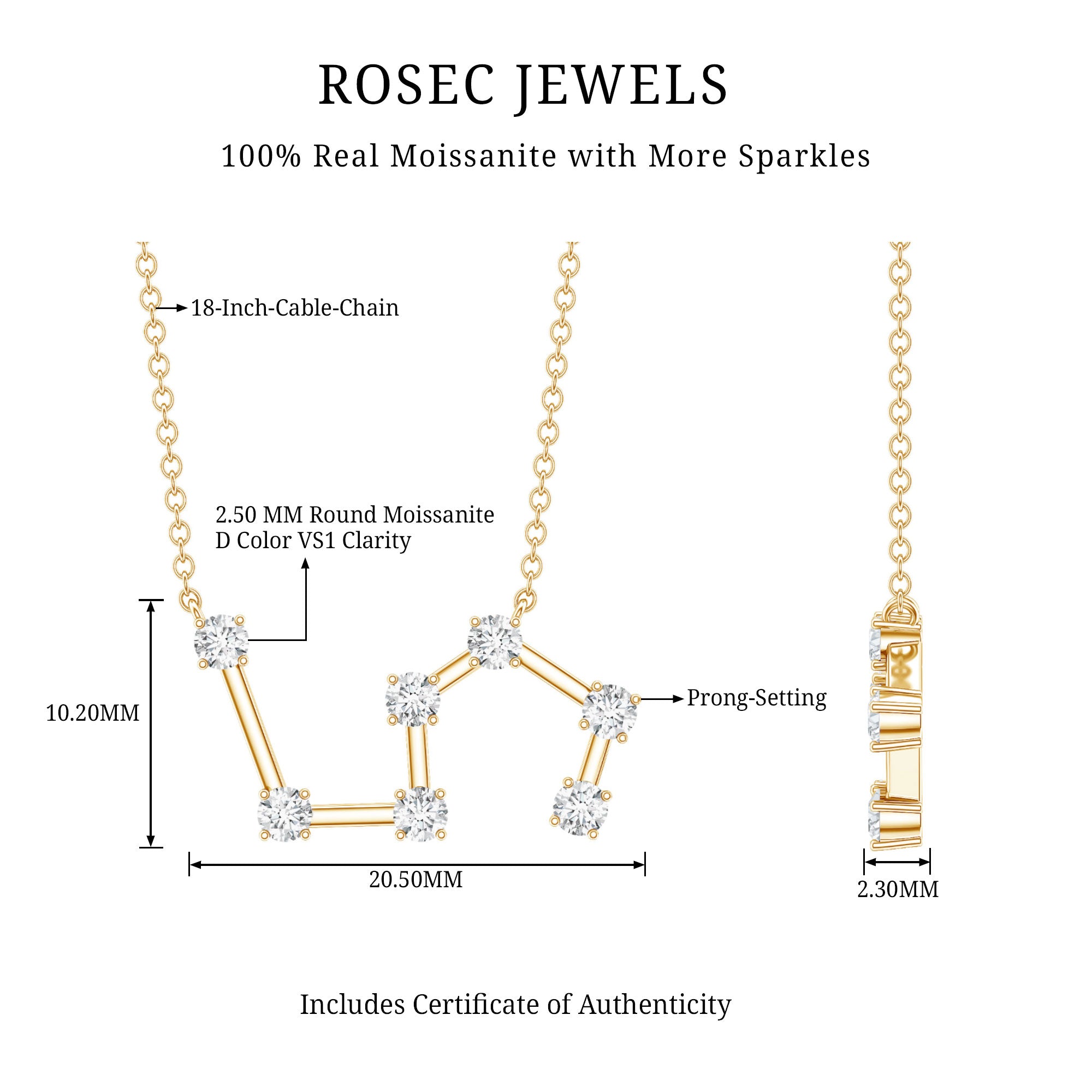 Moissanite Constellation Leo Zodiac Sign Necklace D-VS1 - Rosec Jewels