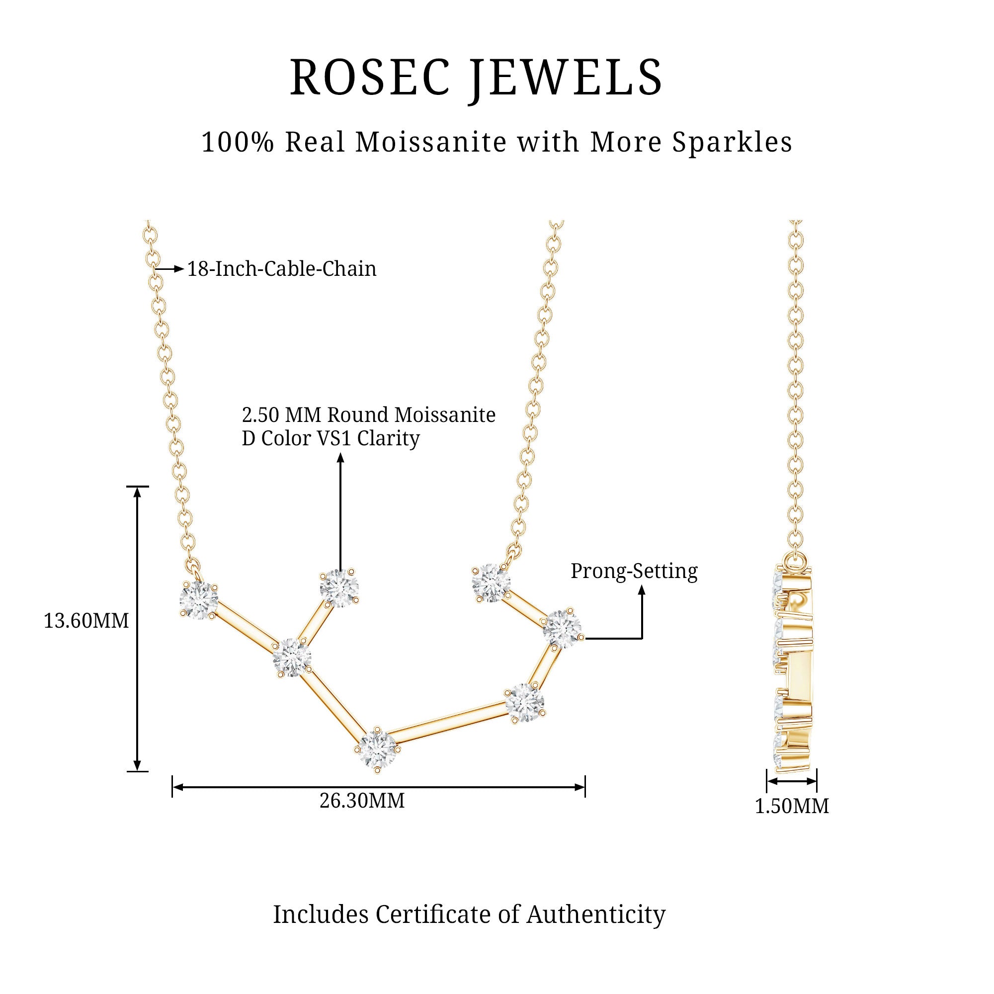 Certified Moissanite Constellation Sagittarius Zodiac Sign Necklace D-VS1 - Rosec Jewels