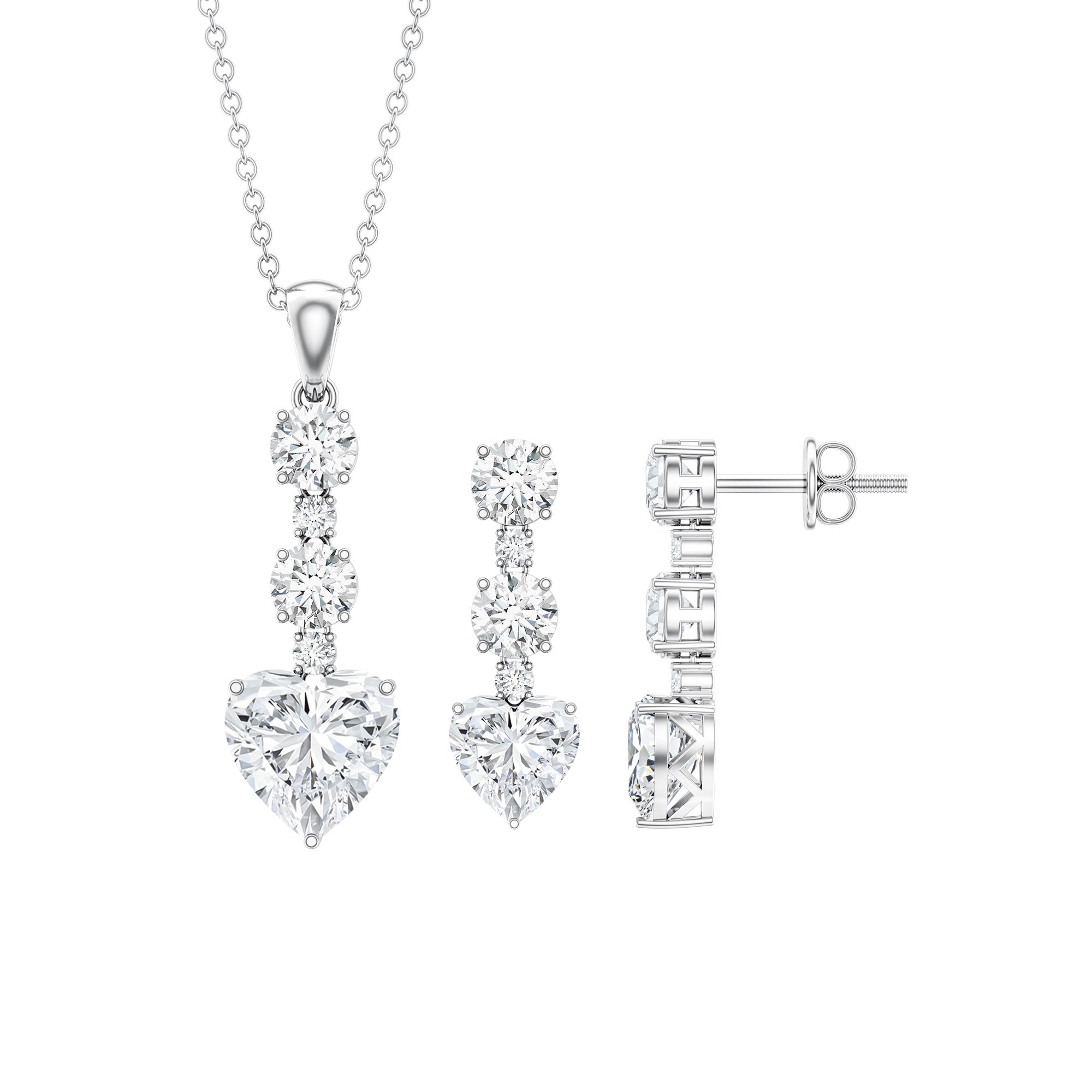 Cubic Zirconia Heart Necklace and Earrings Set in Sterling Silver AAAAA 92.5 Sterling Silver - Rosec Jewels