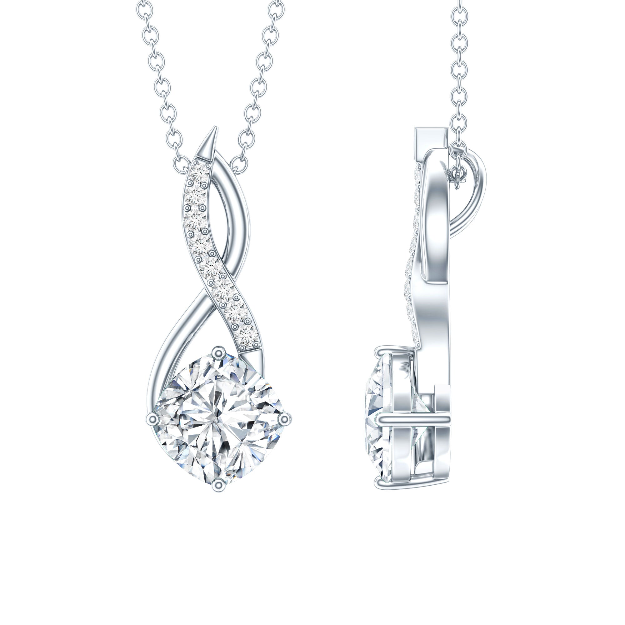 2 Carat Cushion Cut Cubic Zirconia Infinity Necklace for Women AAAAA 92.5 Sterling Silver - Rosec Jewels