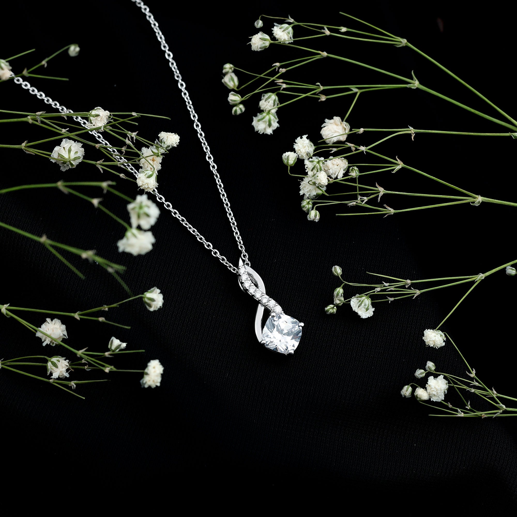 2 Carat Cushion Cut Cubic Zirconia Infinity Necklace for Women AAAAA 92.5 Sterling Silver - Rosec Jewels