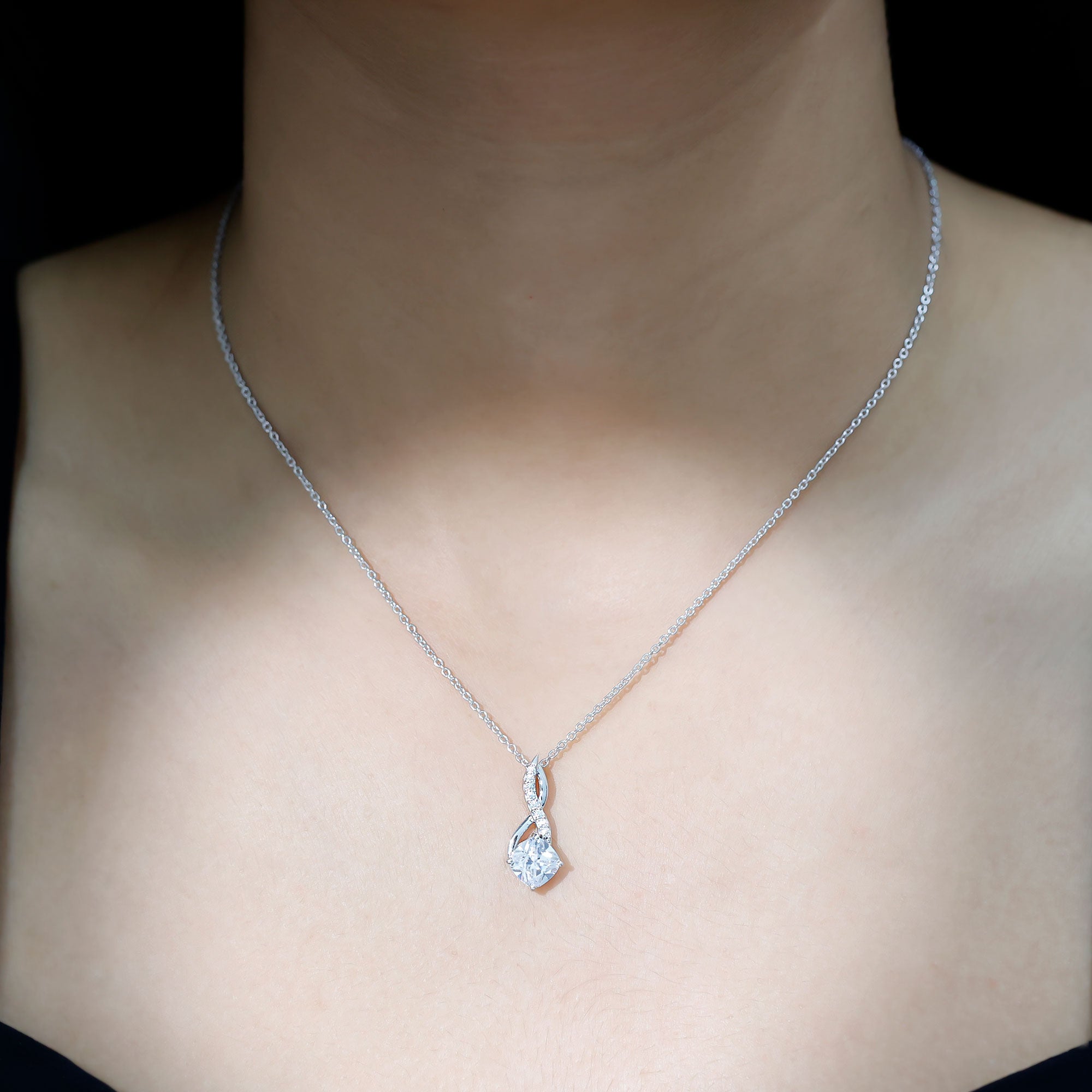2 Carat Cushion Cut Cubic Zirconia Infinity Necklace for Women AAAAA 92.5 Sterling Silver - Rosec Jewels