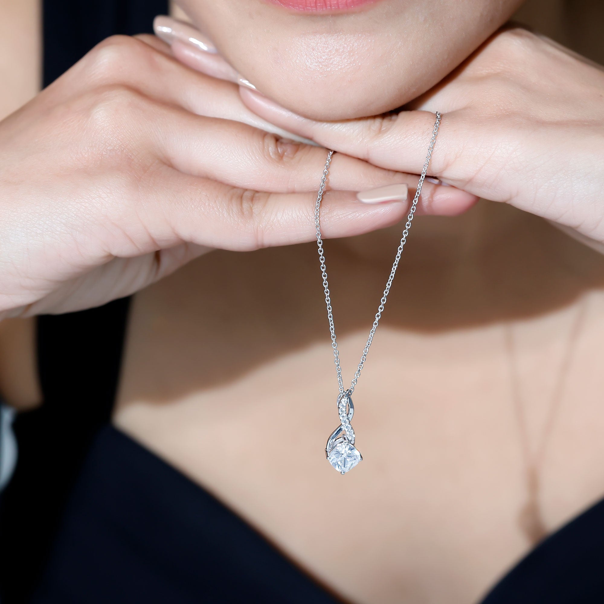 2 Carat Cushion Cut Cubic Zirconia Infinity Necklace for Women AAAAA 92.5 Sterling Silver - Rosec Jewels
