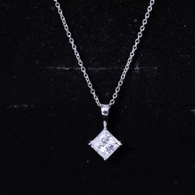 Diagonal Set 3 Carat Cubic Zirconia Princess Cut Necklace With Chain AAAAA 92.5 Sterling Silver - Rosec Jewels