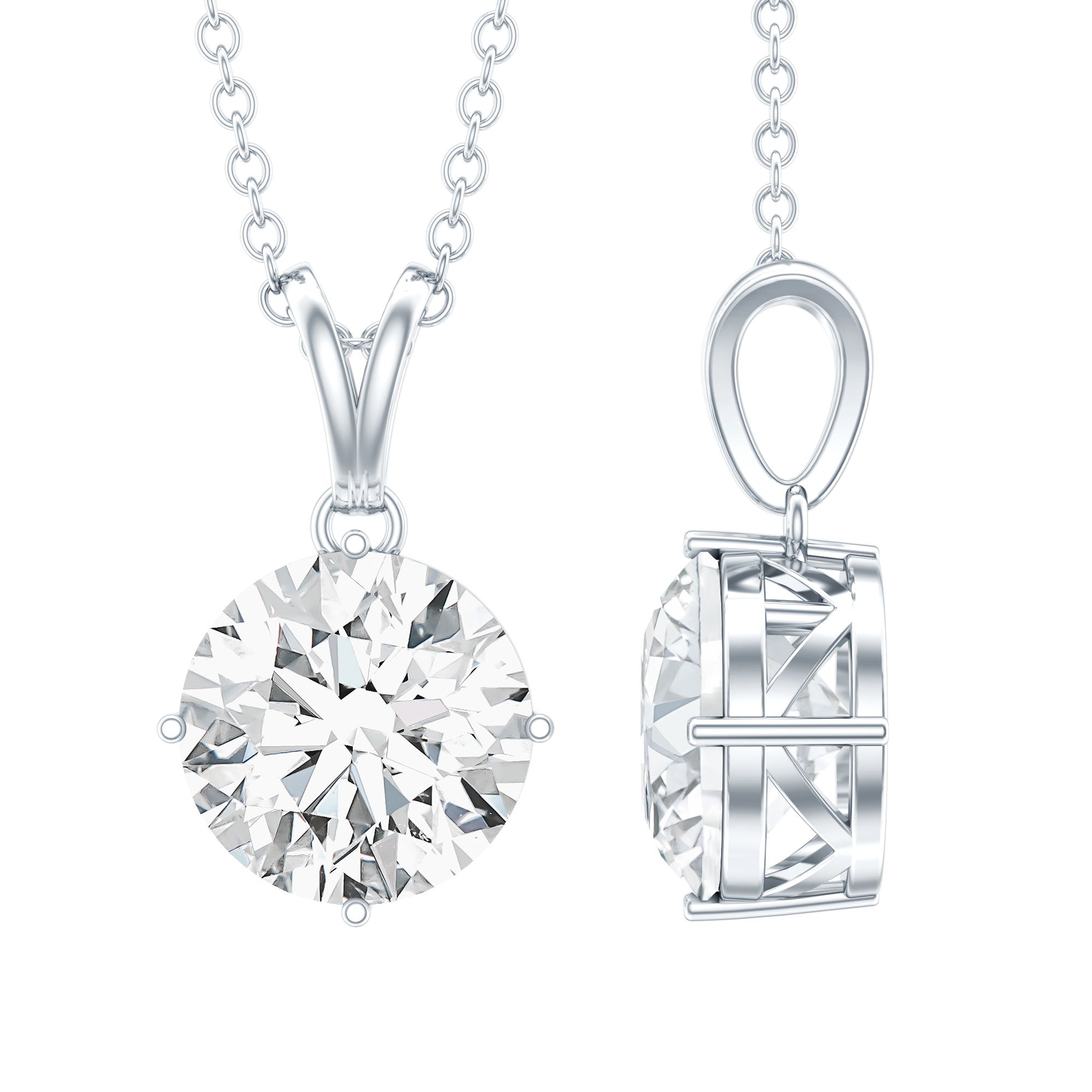 2 Carat Cubic Zirconia Solitaire Necklace with Silver Chain AAAAA 92.5 Sterling Silver - Rosec Jewels