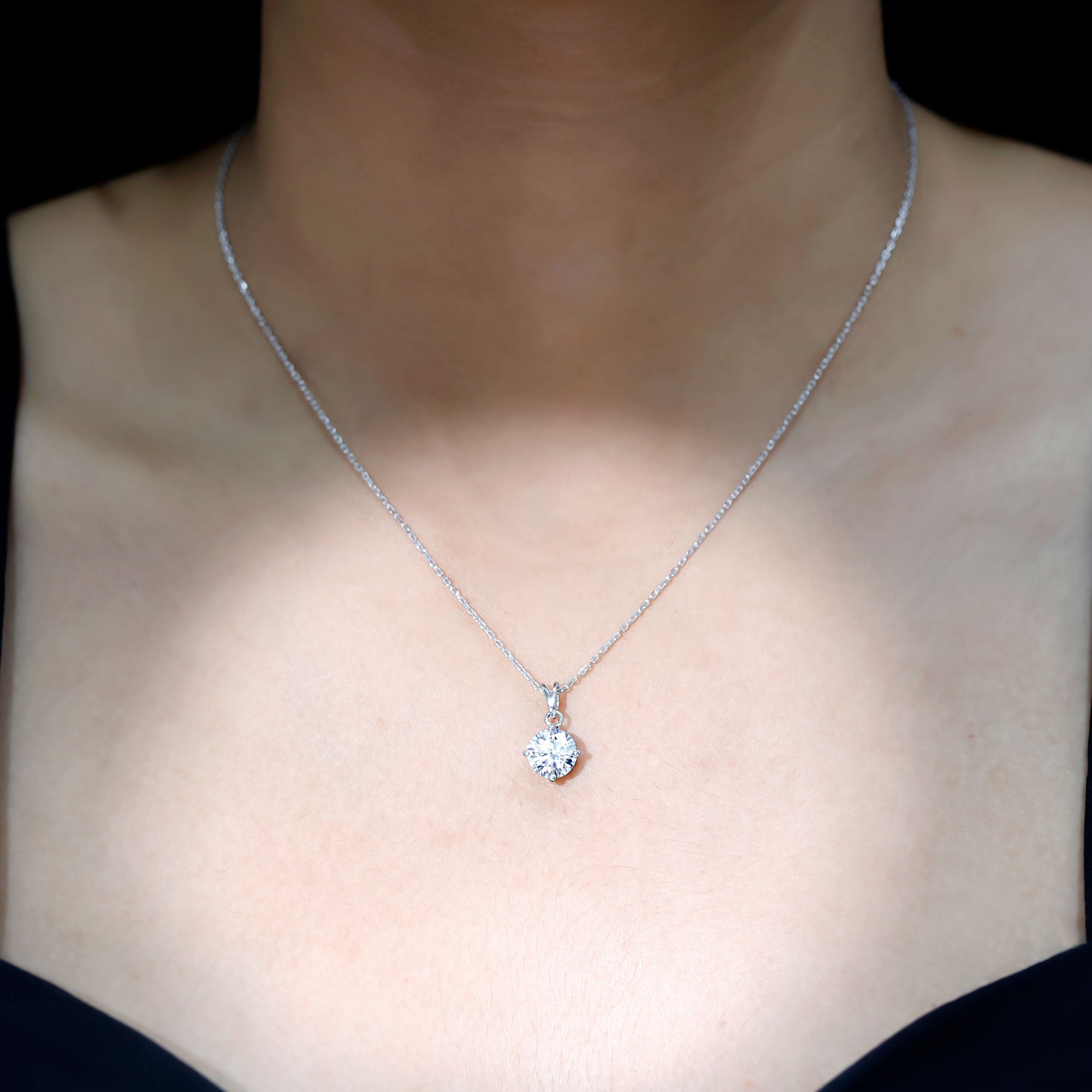 2 Carat Cubic Zirconia Solitaire Necklace with Silver Chain AAAAA 92.5 Sterling Silver - Rosec Jewels