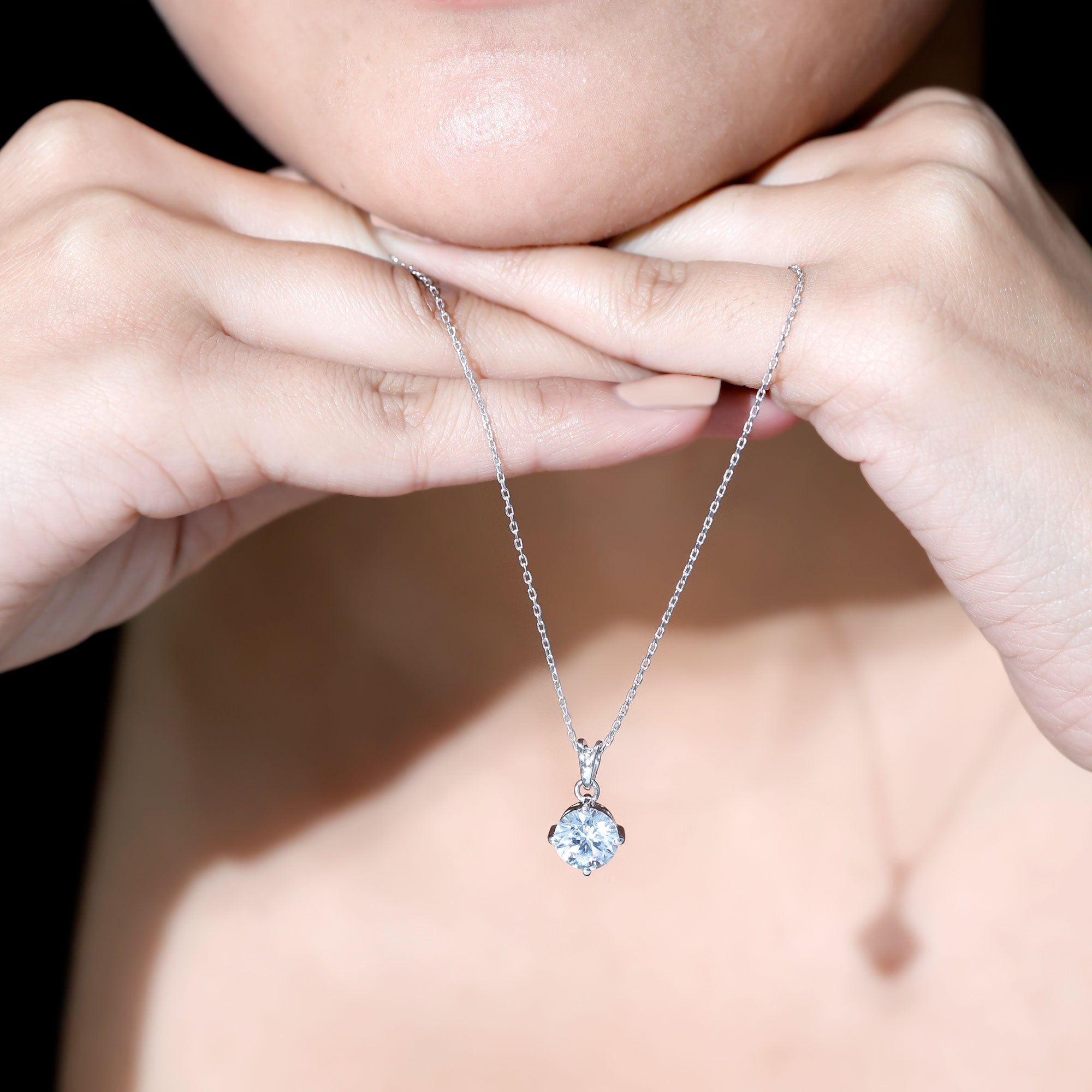 2 Carat Cubic Zirconia Solitaire Necklace with Silver Chain AAAAA 92.5 Sterling Silver - Rosec Jewels