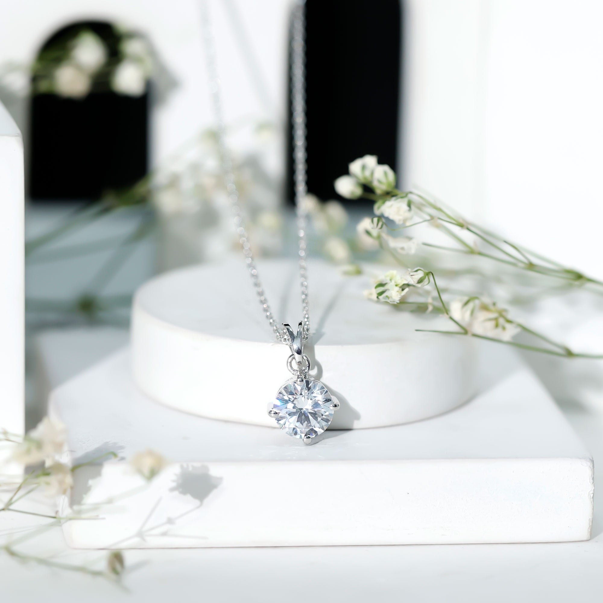 2 Carat Cubic Zirconia Solitaire Necklace with Silver Chain AAAAA 92.5 Sterling Silver - Rosec Jewels