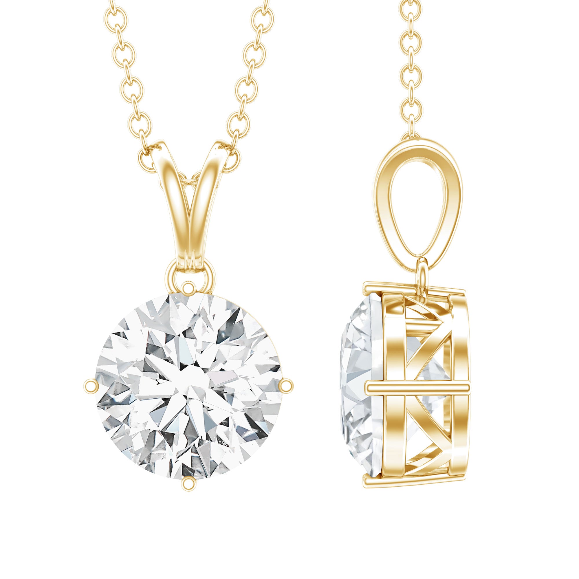 2 Carat Round Cubic Zirconia Solitaire Pendant Necklace AAAAA - Rosec Jewels
