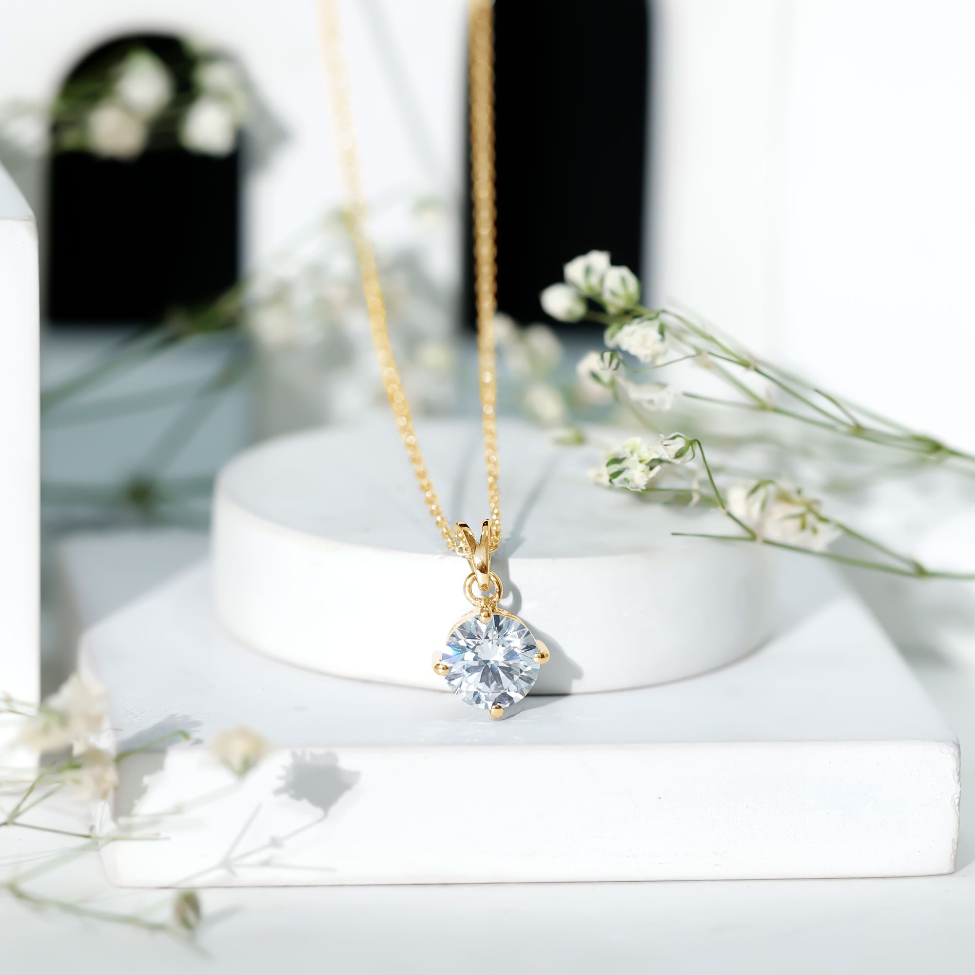 2 Carat Round Cubic Zirconia Solitaire Pendant Necklace AAAAA - Rosec Jewels