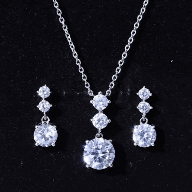 Cubic Zirconia Dangle Necklace and Earrings Set For Bride AAAAA - Rosec Jewels
