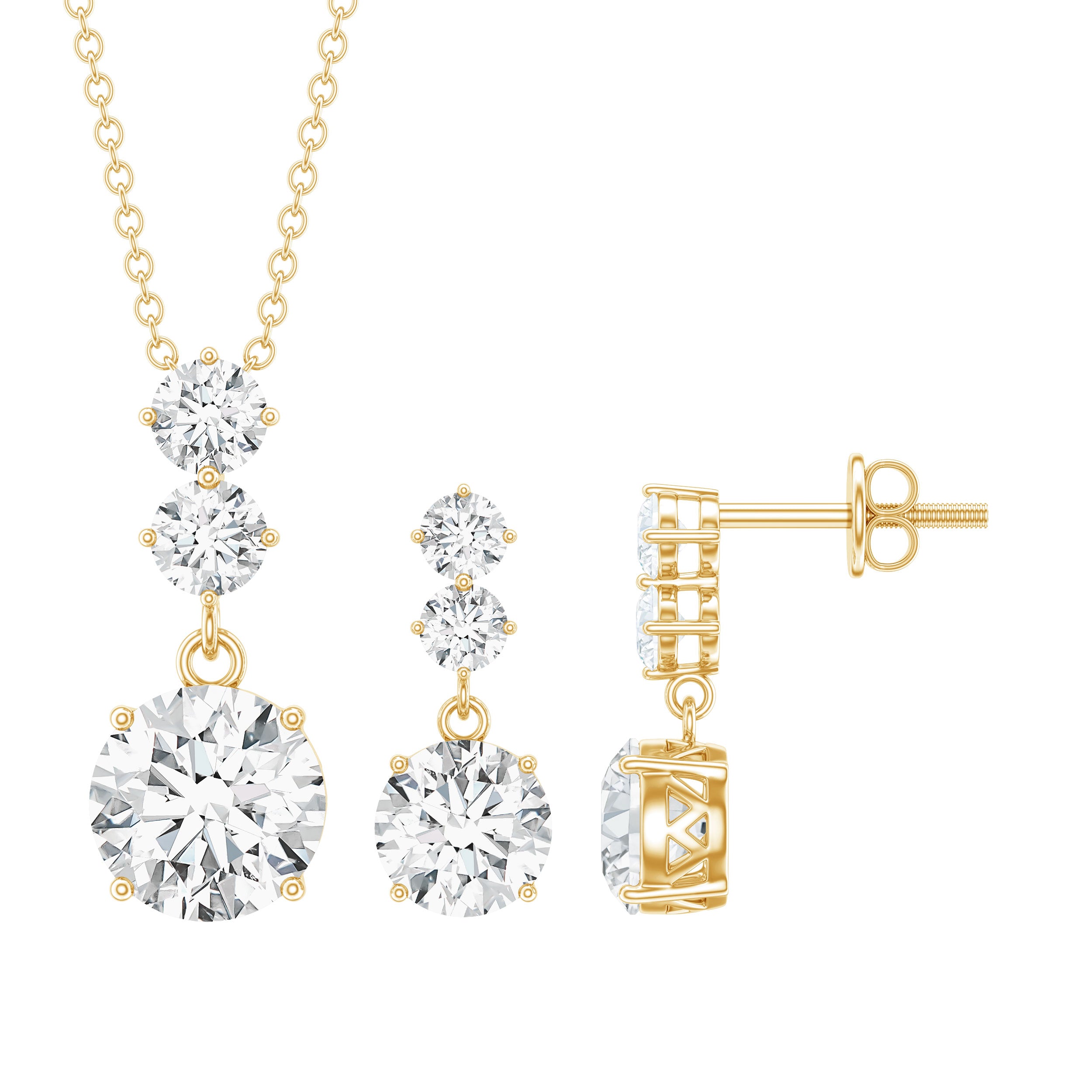 Cubic Zirconia Dangle Necklace and Earrings Set For Bride AAAAA - Rosec Jewels